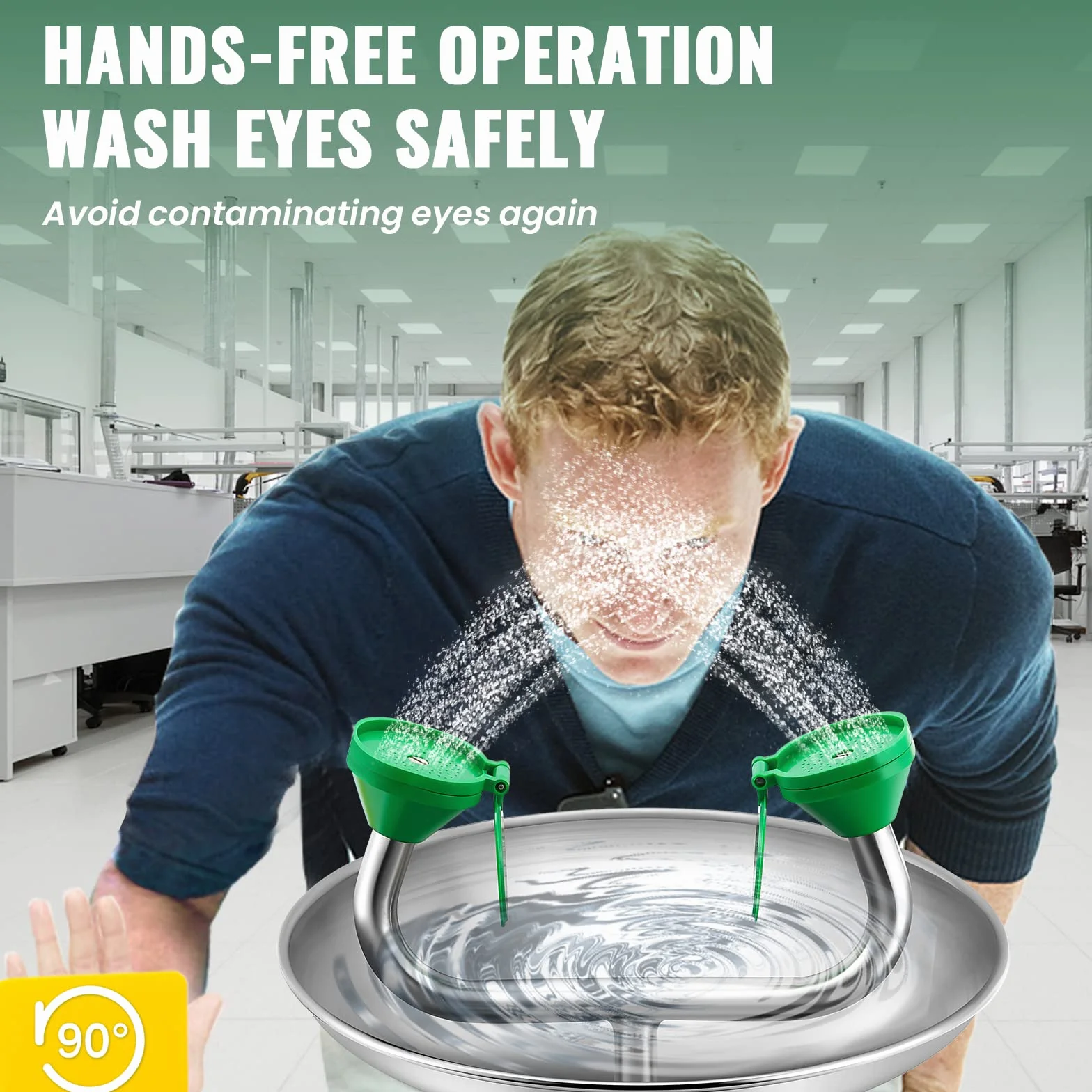 Huanyu Stazione di emergenza lavaggio occhi a parete Hands-Free kit primo soccorso con segno per fabbrica laboratorio cantiere