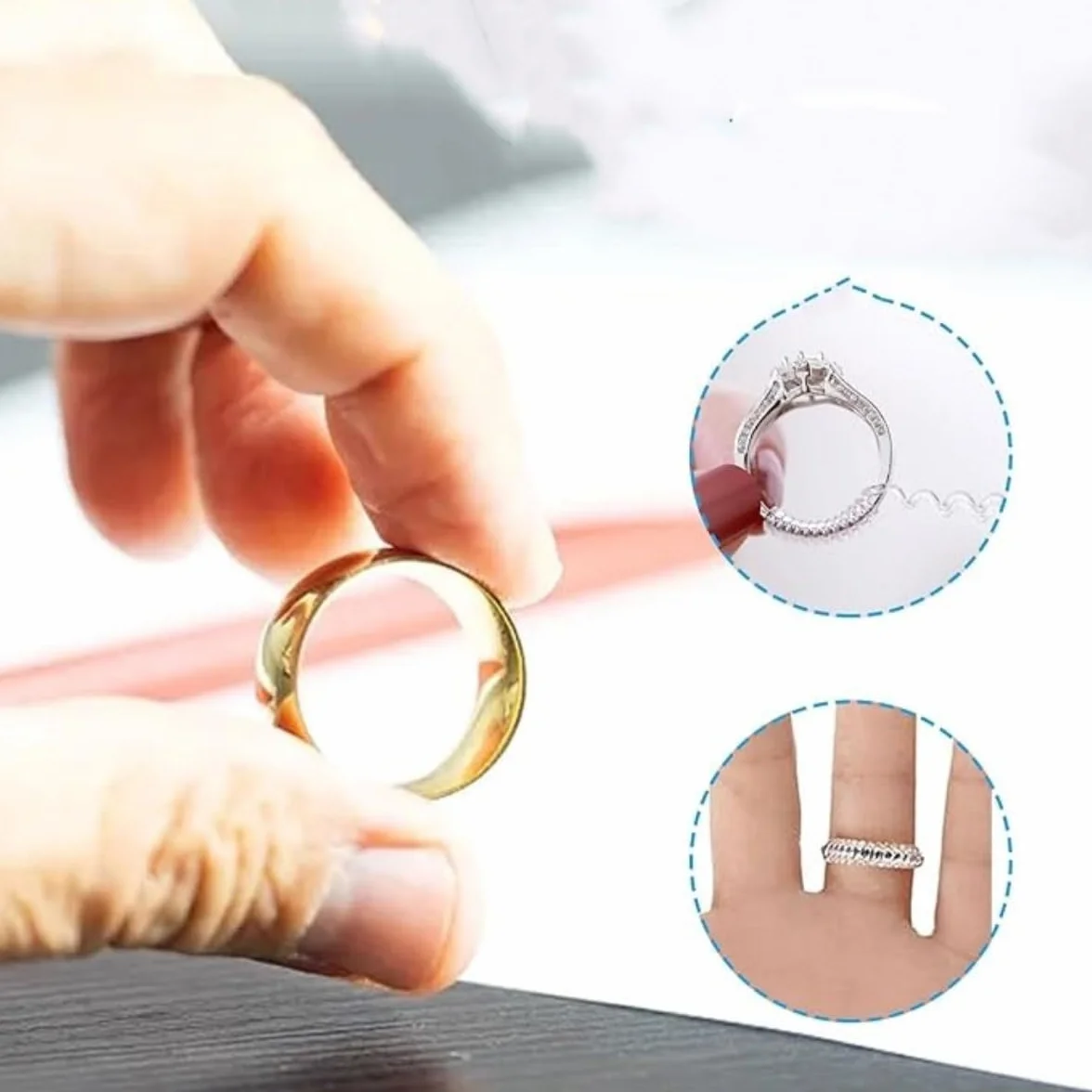 Riduttore Dimensione Anello, 12 Pezzi Invisible Ring Size Adjuster 2 Stili Stringi Anello Invisibile