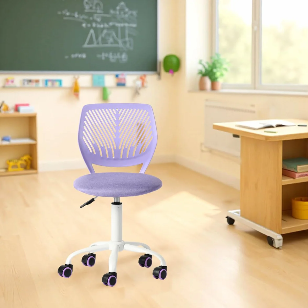 FurnitureR Sedia ergonomica scolastica con schienale in rete traspirante, altezza regolabile, viola morandi