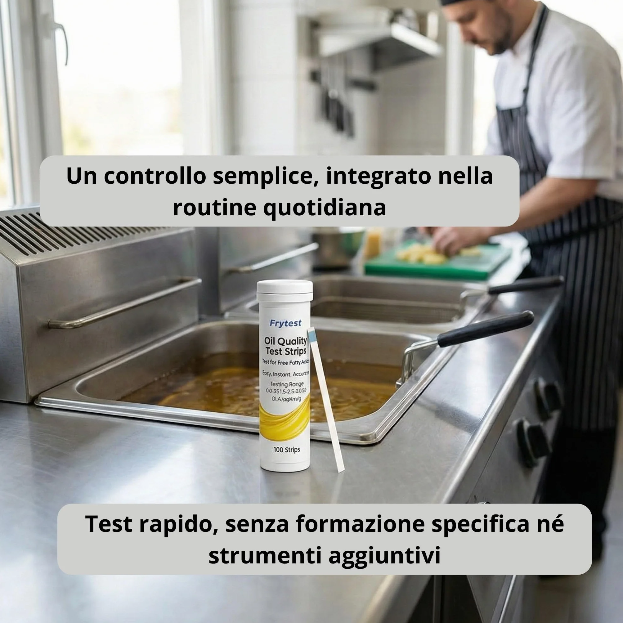 Strisce Test Olio Frittura FFA – Misuratore Acidità Olio (anche Olio di Oliva) – Controllo Qualità HACCP – 100 Strisce – Produzione Certificata ISO 9001