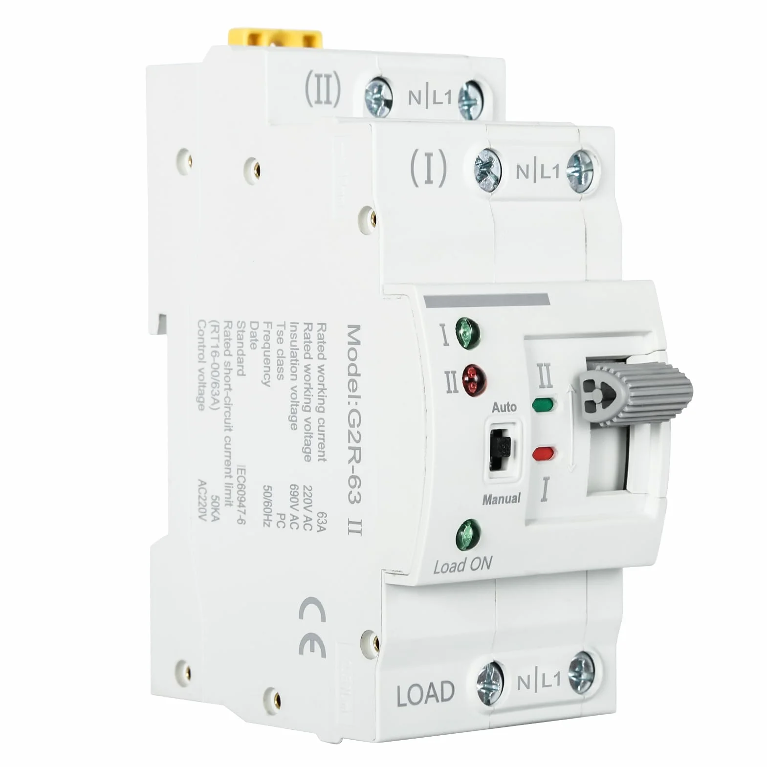 DEWIN Interruttore di Trasferimento Automatico G2R 63A - Guida DIN ATS Interruttore di Trasferimento Automatico a Doppia Alimentazione, Selettori Elettrici 220V (Size: 2P)