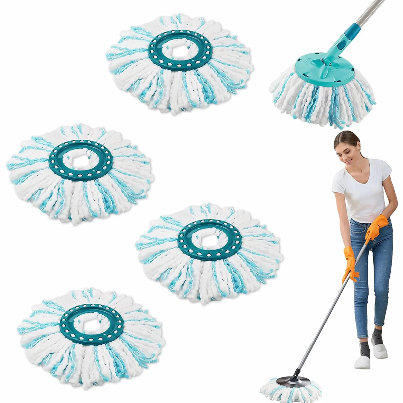 4 Pezzi per Leifheit Twist Disc Mop Ergo Ricambio Mocio Kit, Sistema a 2 Fibre Rotomop Clean Twist Disc Mop Active Ricariche, Testina Sostitutiva in Microfibra Adatto a Tutti i Pavimenti