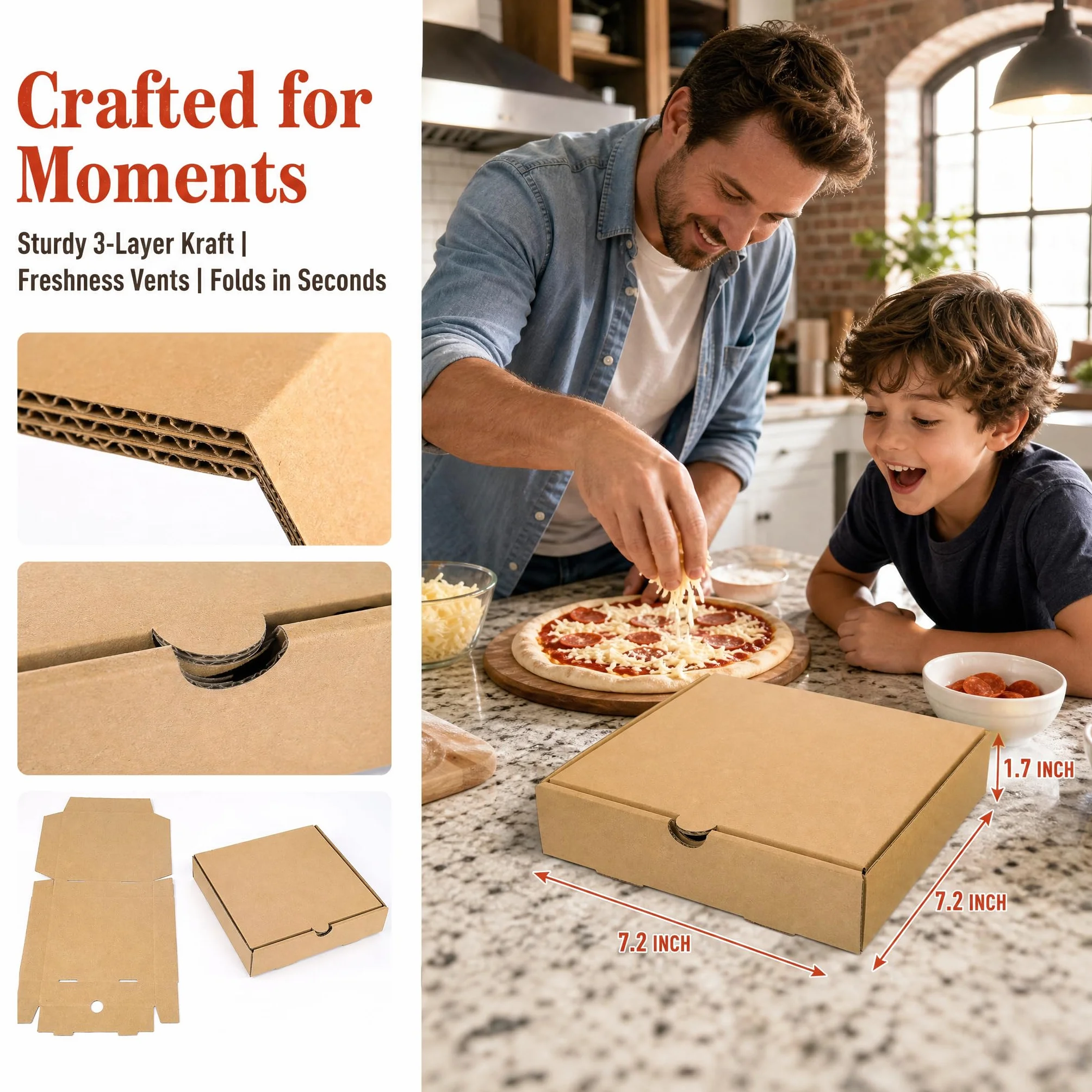 ZENFUN 40 mini scatole per pizza in carta kraft 18 x 18 x 3 cm ondulate contenitori da asporto