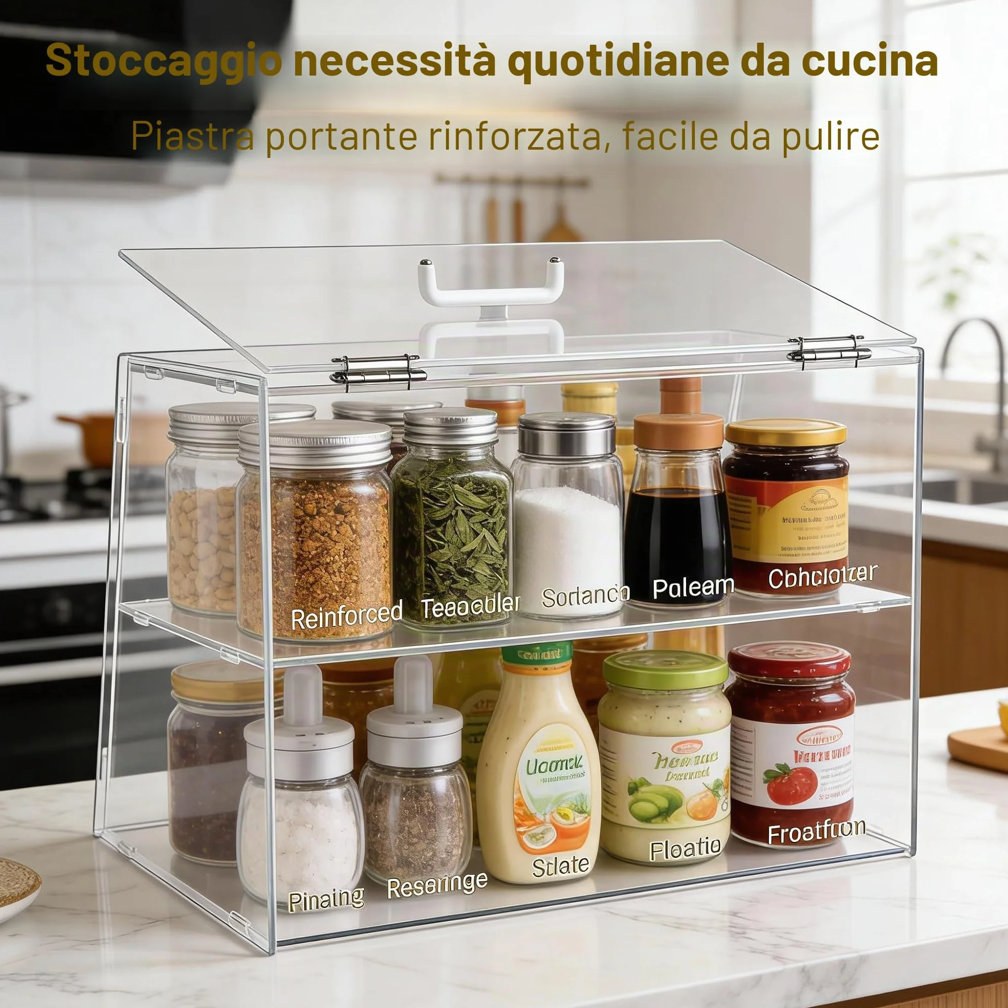Vetrina a 2 ripiani per panetteria con sportello posteriore di sollevamento, vetrina per pasticceria, piano di lavoro da cucina, vetrina per alimenti in acrilico trasparente, mantiene freschi