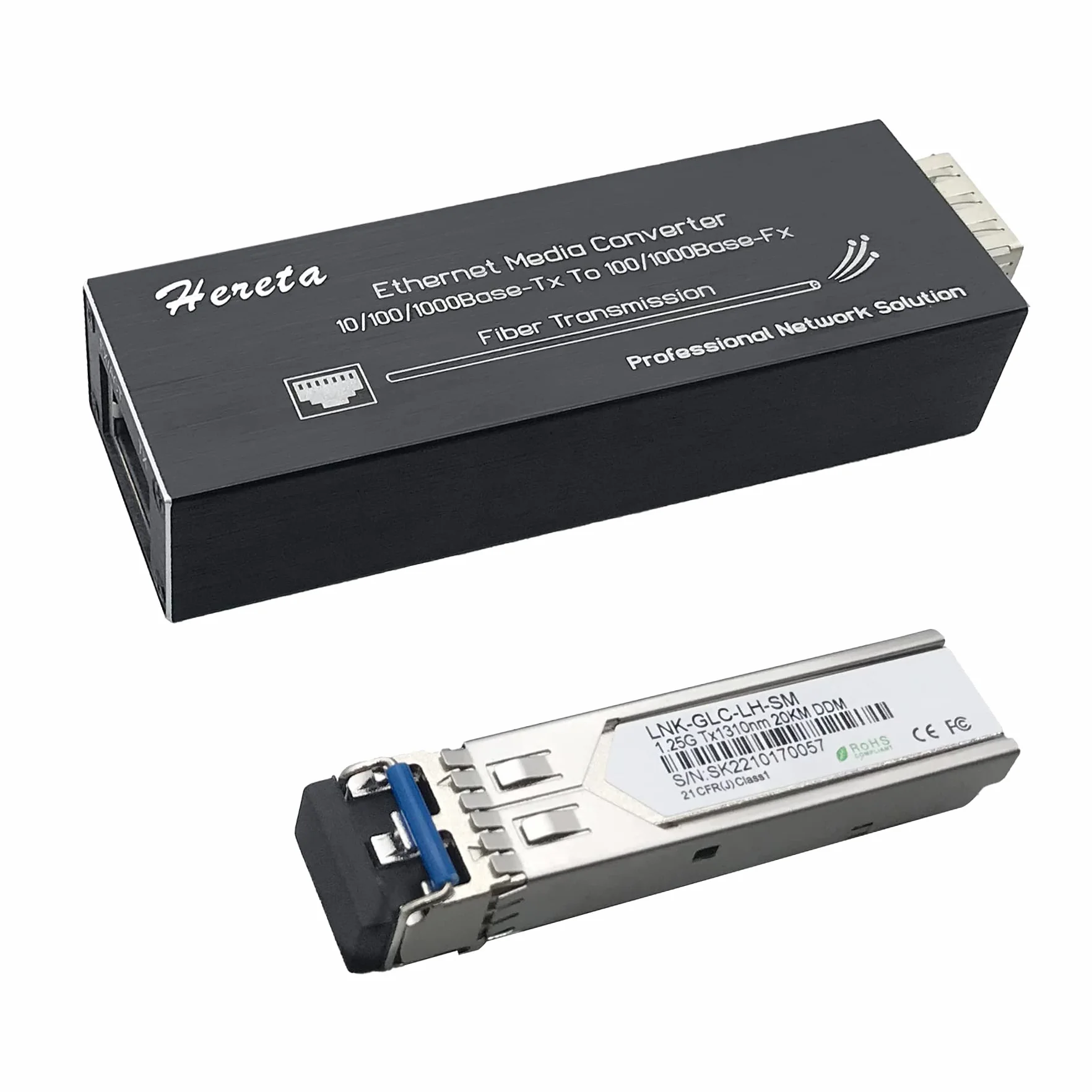 Gigabit Ethernet Media Converter, Modo Singolo LC, 10/100/1000M RJ45 a 100/1000Base-LX, 1310nm, 20km