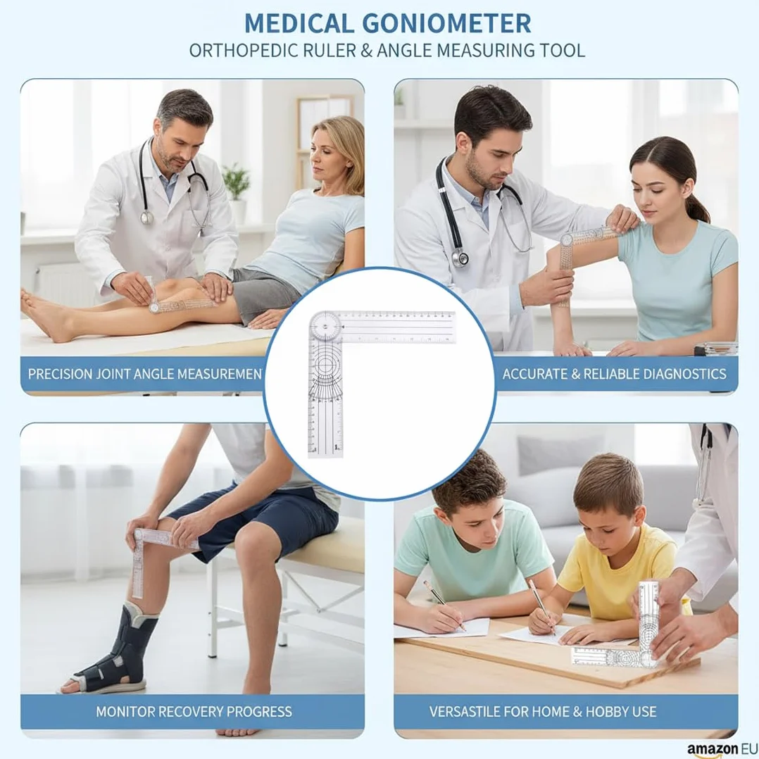 Goniometro in PVC per Fisioterapia, Misuratore di Angoli Medico, Protrattore Trasparente 360° 36 cm