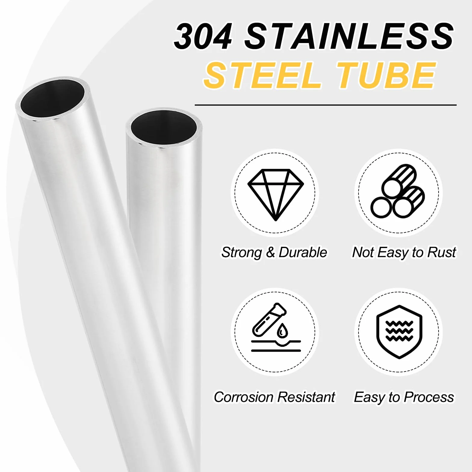 sourcing map 1 tubo in acciaio inossidabile 304, diametro esterno 14 mm, spessore della parete 0,5 mm, lungo 254 mm, tubo metallico rotondo in acciaio per macchinari industriali, decorazione domestica