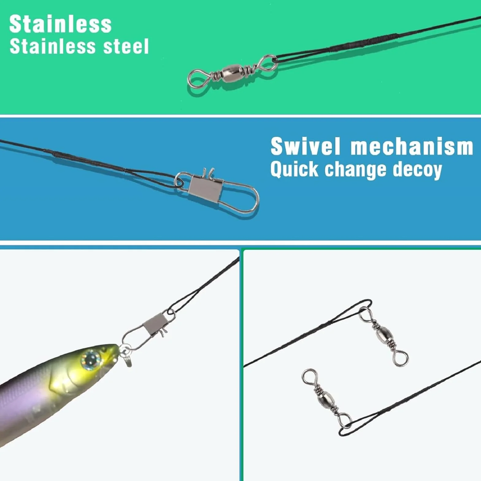Leader Filo Acciaio Pesca 40Pz Lenze Inox Anti-Morso 15-30cm