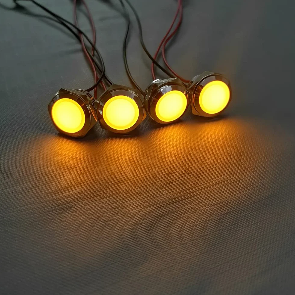 Gebildet 4Pezzi AC/DC 12-24V 20mA Indicatore di Risparmio Energetico Indicatore Luminoso in Metallo Lampada di Segnalazione Impermeabile Dimensione del Foro 16mm LED Arancia (Testa Sferica)