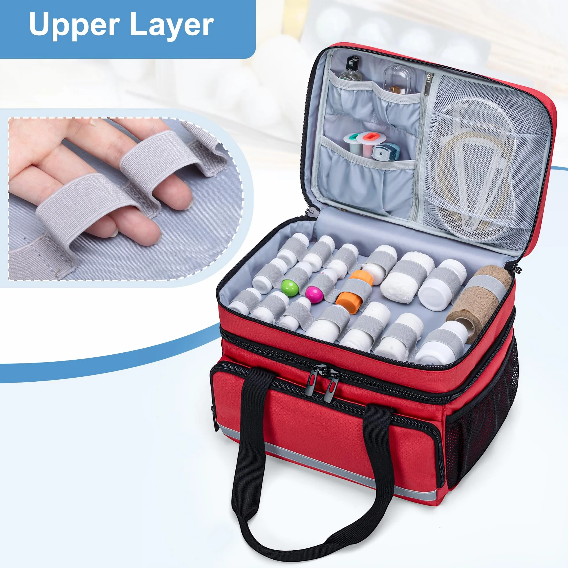 CURMIO Borsa Medica Doppia con Cerniere Bloccabili Rosso Organizer Medicinali Primo Soccorso