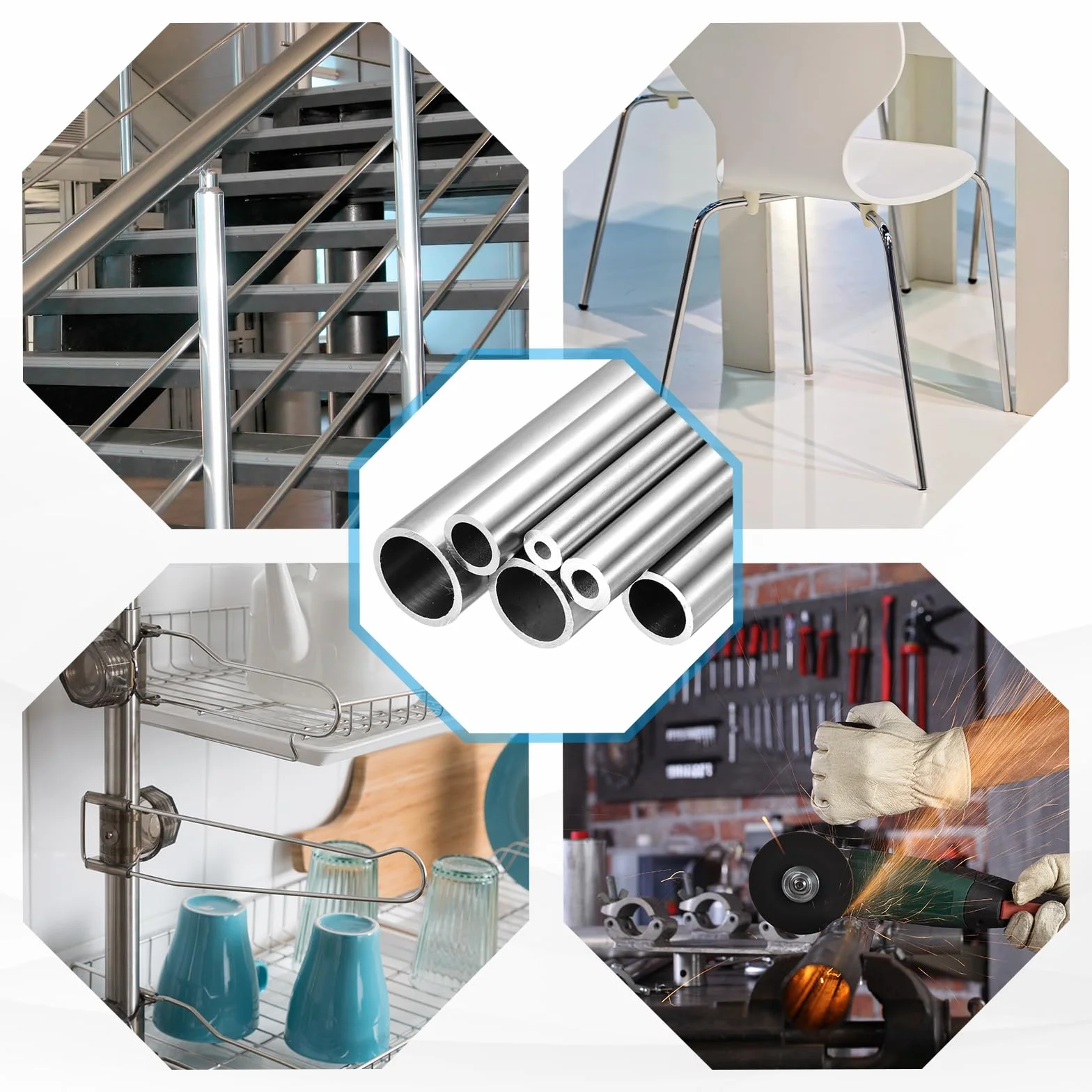 sourcing map Tubo in Acciaio Inossidabile 304 ID 7mm OD 11mm Lunghezza 305mm