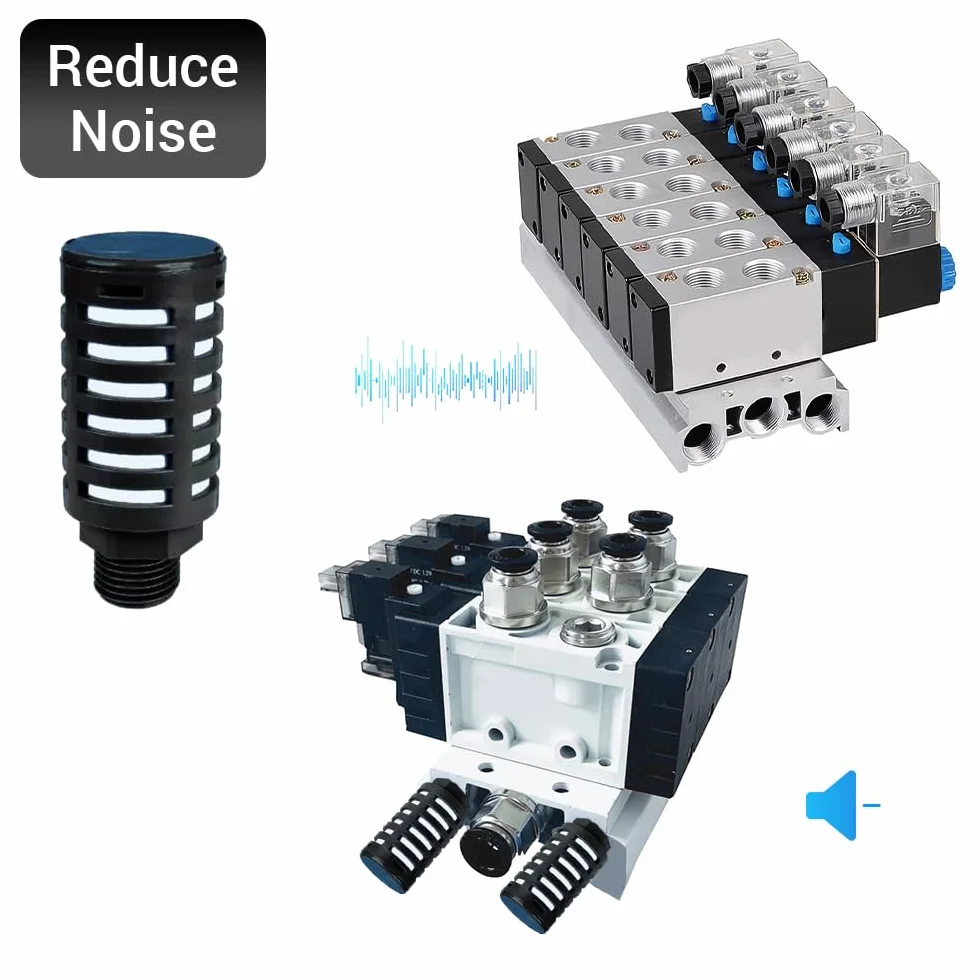 Silenziatori pneumatici in plastica filettatura maschio 3/4" nera raccordo compressore
