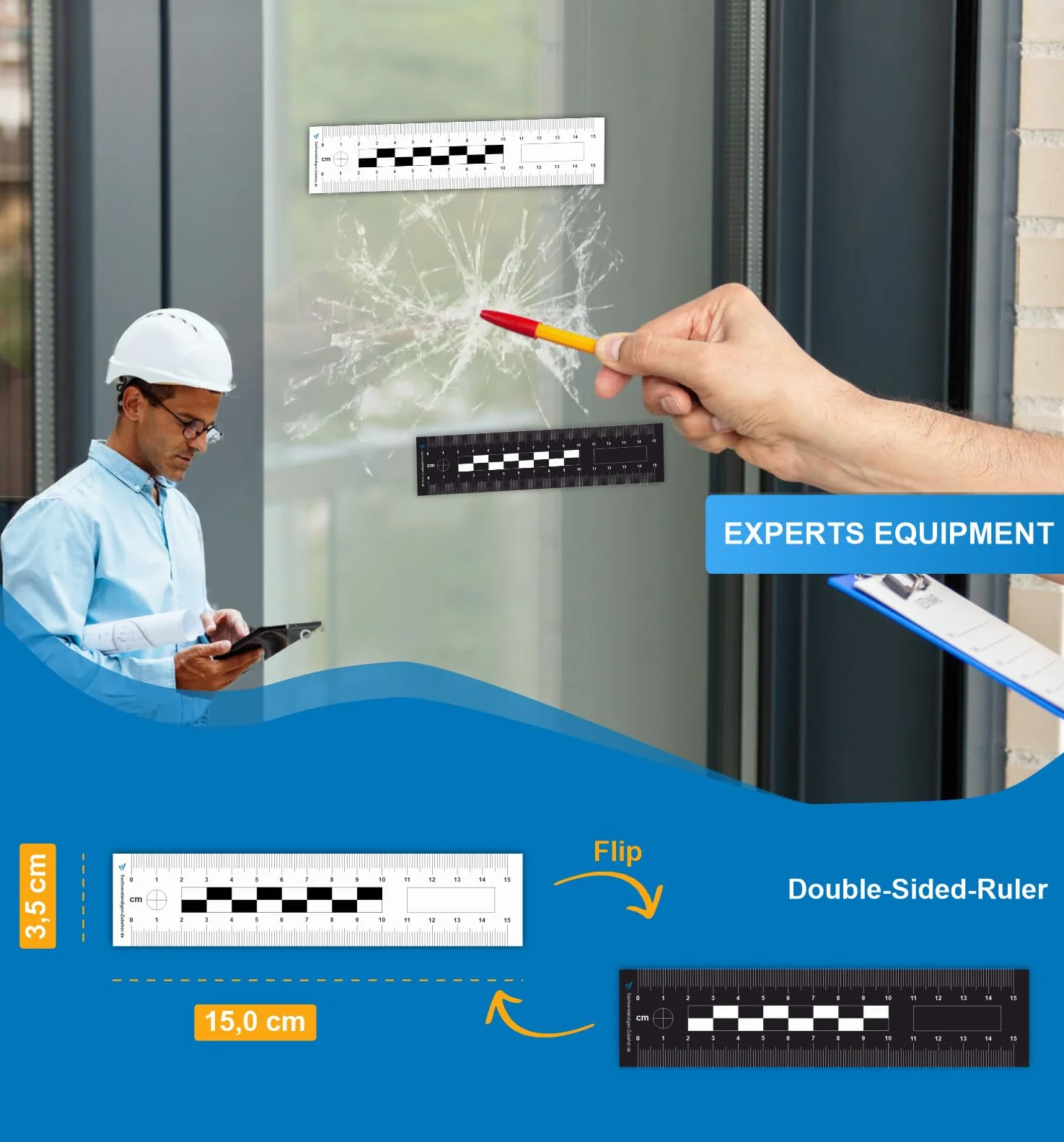 Righello scena del crimine per accessori esperti - Righello plastica 2 lati guida documentazione foto scala riferimento perito auto valutazione