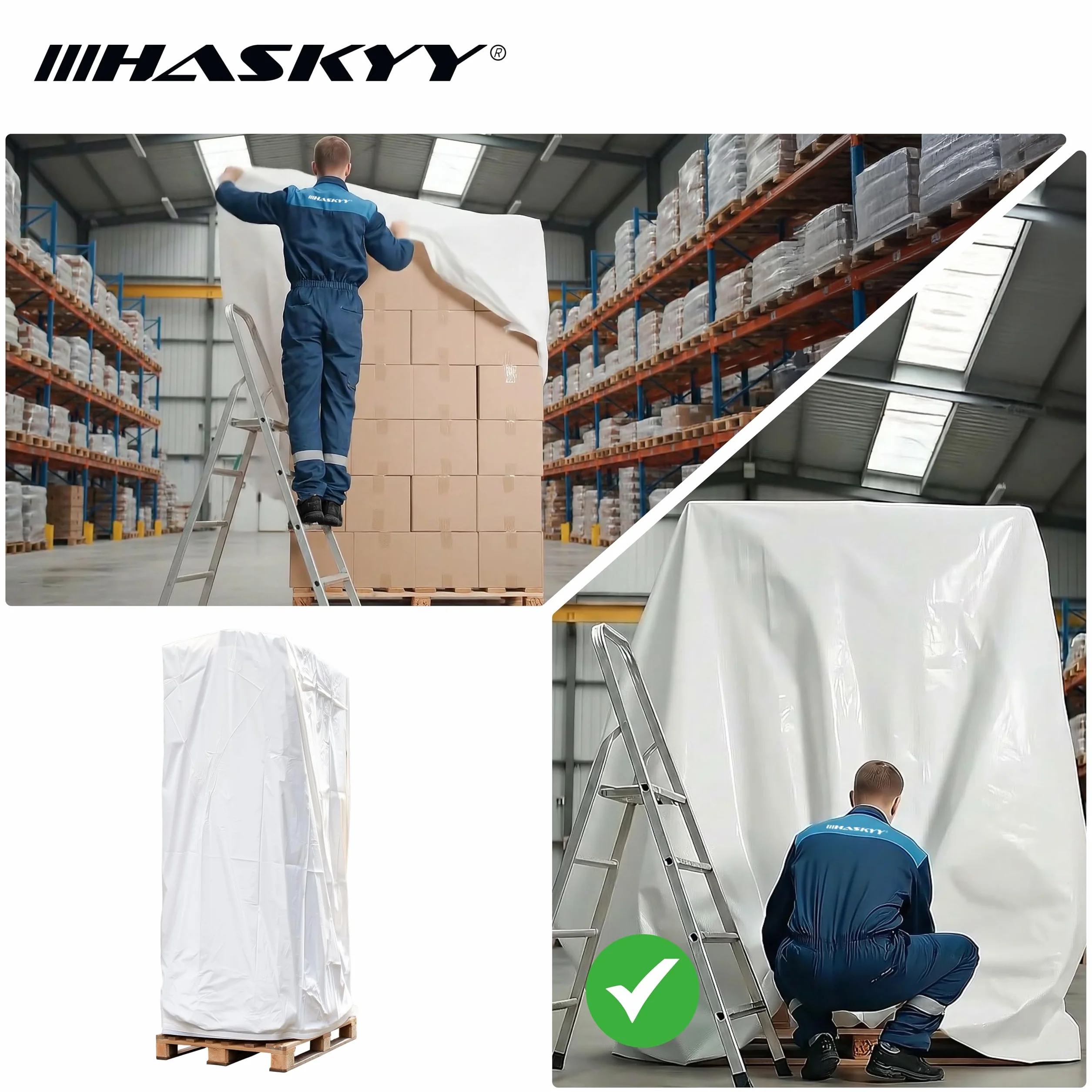 HASKYY XXXL Telo di Protezione 100x51x35 pollici - Telo Universale di Copertura per Pallet, Griglia, Box per Barbecue, Carrozzine da Spiaggia, Mobili da Giardino - Telo Impermeabile in PE - Extra Alto