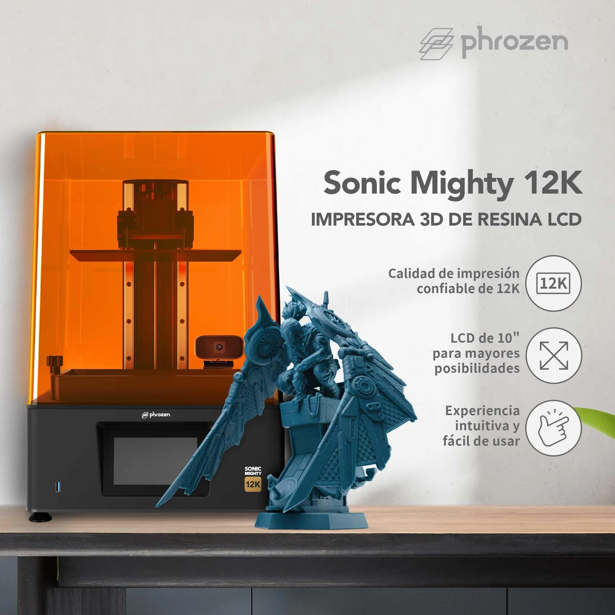 Phrozen Sonic Mighty 12K Stampante 3D Resina | Schermo Mono-LCD 12K da 10,1 pollici | 28nm alta precisione | Volume di Stampa di 218x123x235 mm | per Professionisti