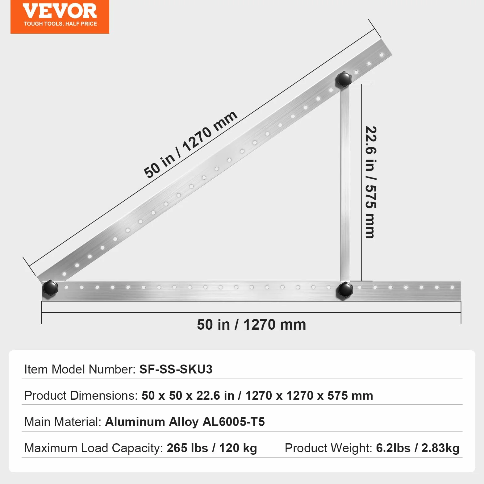 VEVOR Staffe Montaggio Pannelli Solari 1270 mm Regolabile 0-90° 100-550 W Camper Barca