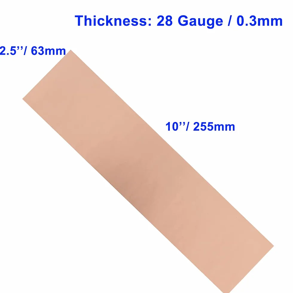 4 Pz 99,9% + Fogli di Rame Puro, 255 x 63 x 0,3 mm di spessore, Calibro 28, Senza Graffi, Piastra di Rame con Pellicola