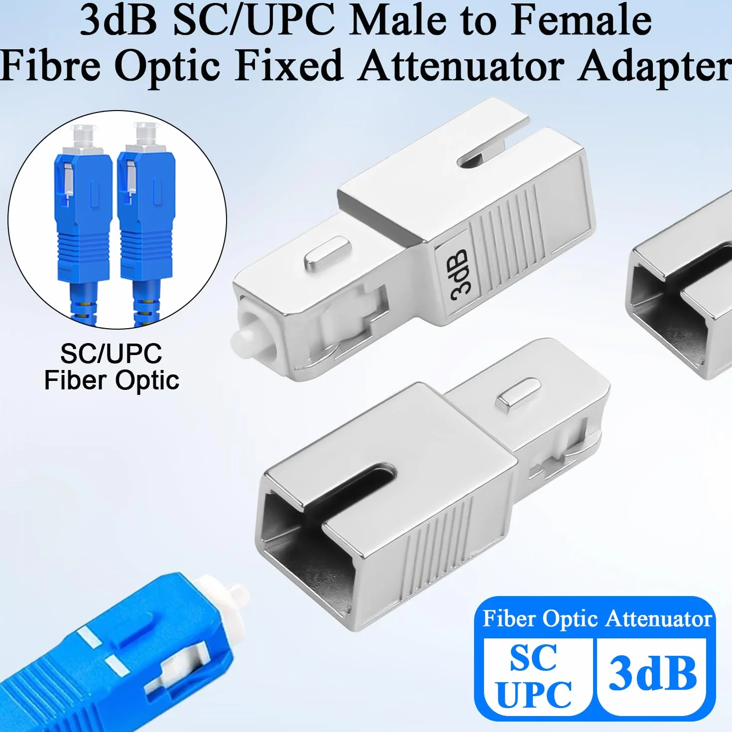 QIANRENON 3dB SC/UPC Attenuatore fisso in fibra ottica Adattatore SC maschio a femmina Singlemode Connettore ottico fisso Attenuatore valore attenuatore 3dB±0,3, per rete in fibra ottica CATV FTTH PON