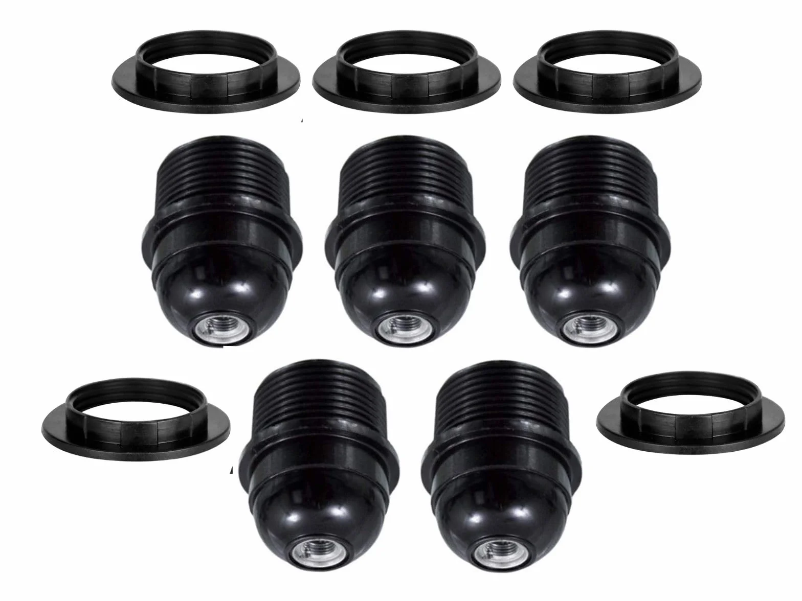 Set 5 Portalampade E27 parzialmente filettato con Nipple di blocco resistenti fino a 180° 4A 250V + 5 ghiere di bloccaggio paralume