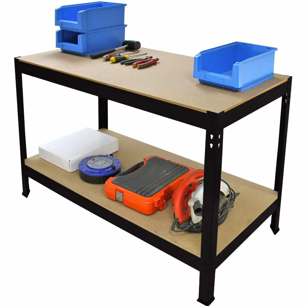 Monster Racking - Tavolo da Lavoro Nero Q-Rax Senza Bulloni in Acciaio e MDF 90x120x60cm per Garage, Officina e Magazzino