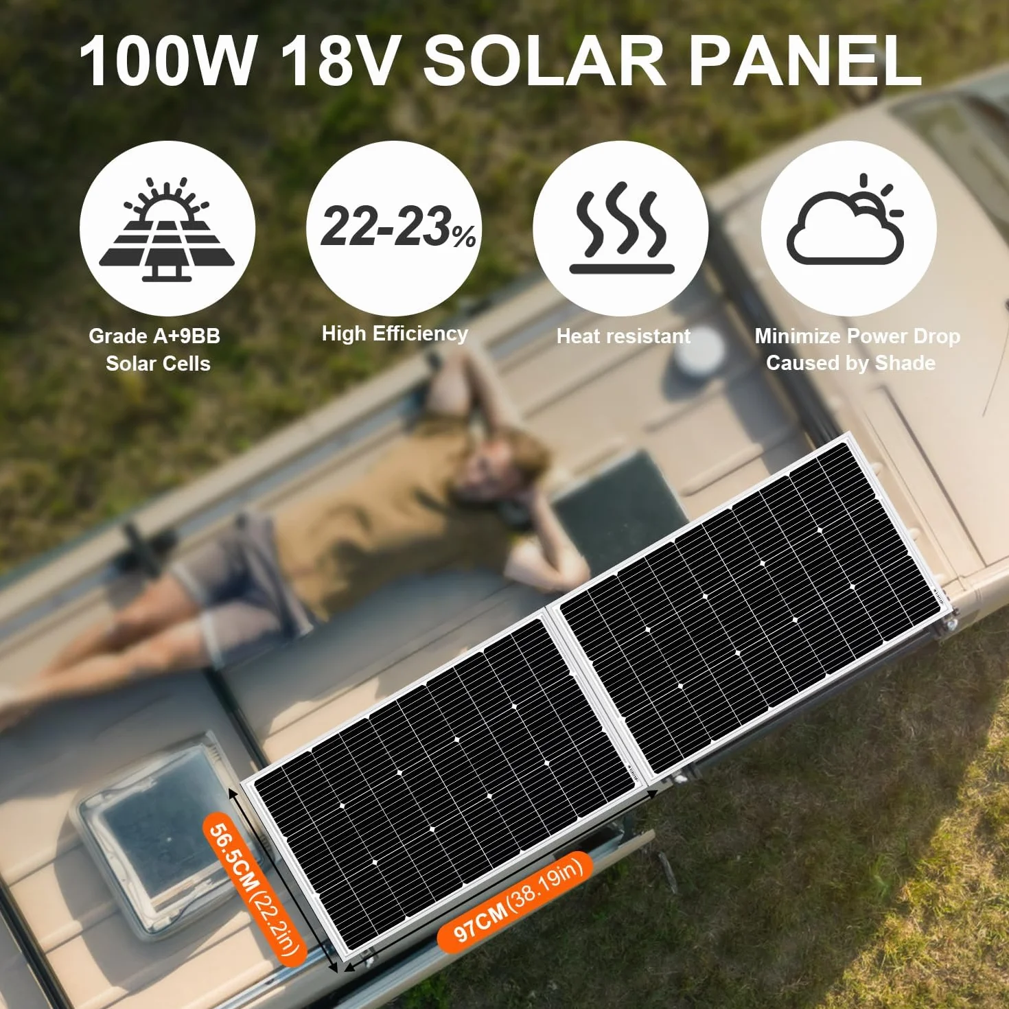 DOKIO 2PC Pannello Solare 100W 12V Monocristallino Fotovoltaico Impianto Camper Casa Baita