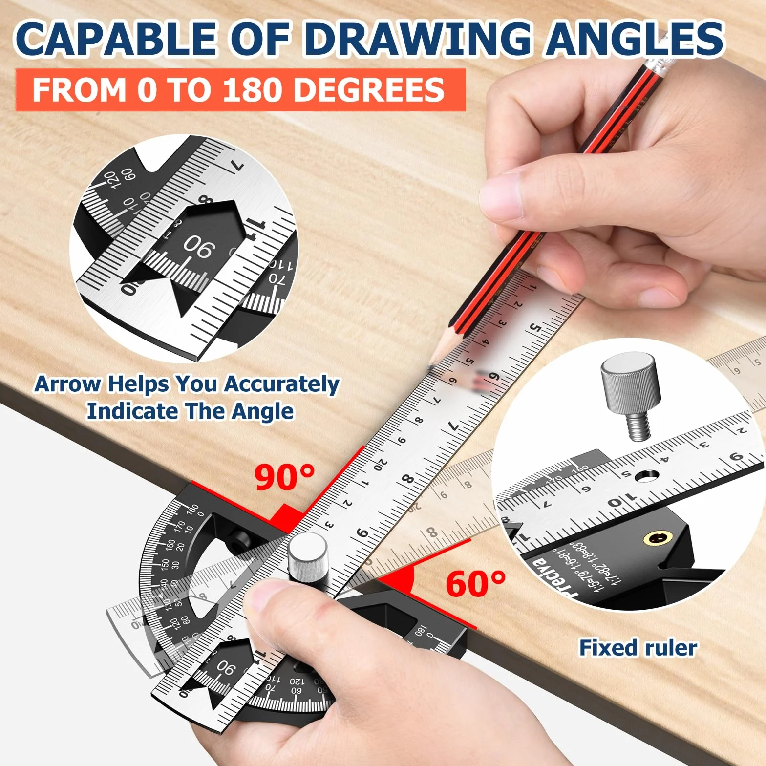 Preciva Goniometro Angolare 0-180° Acciaio Inox Righello 30cm