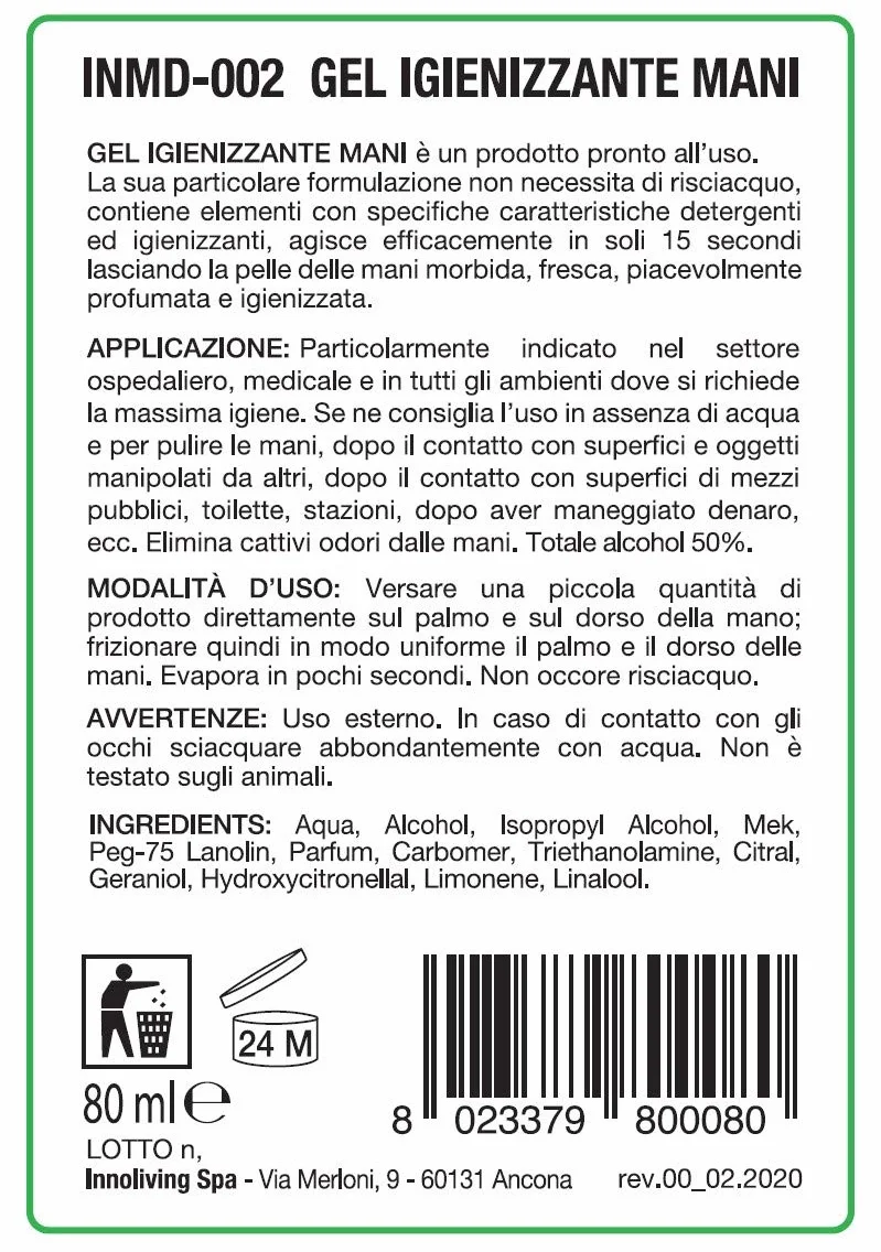 Kit 3 confezioni Gel igienizzante mani 80ml INMD-002 Innoliving