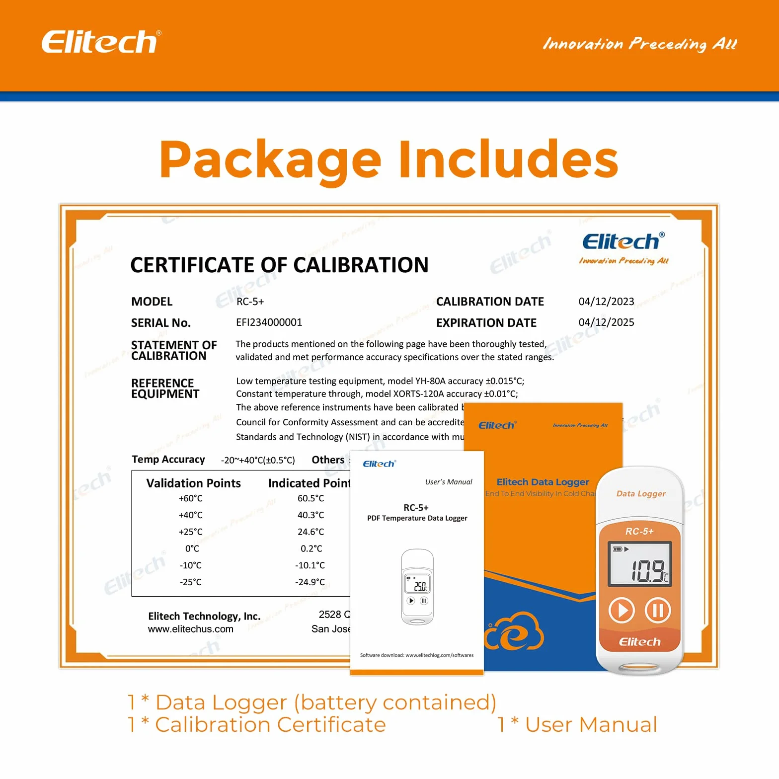 Elitech RC-5+ Registratore di Dati di Temperatura 32000 Punti -30°C a +70°C PDF CSV
