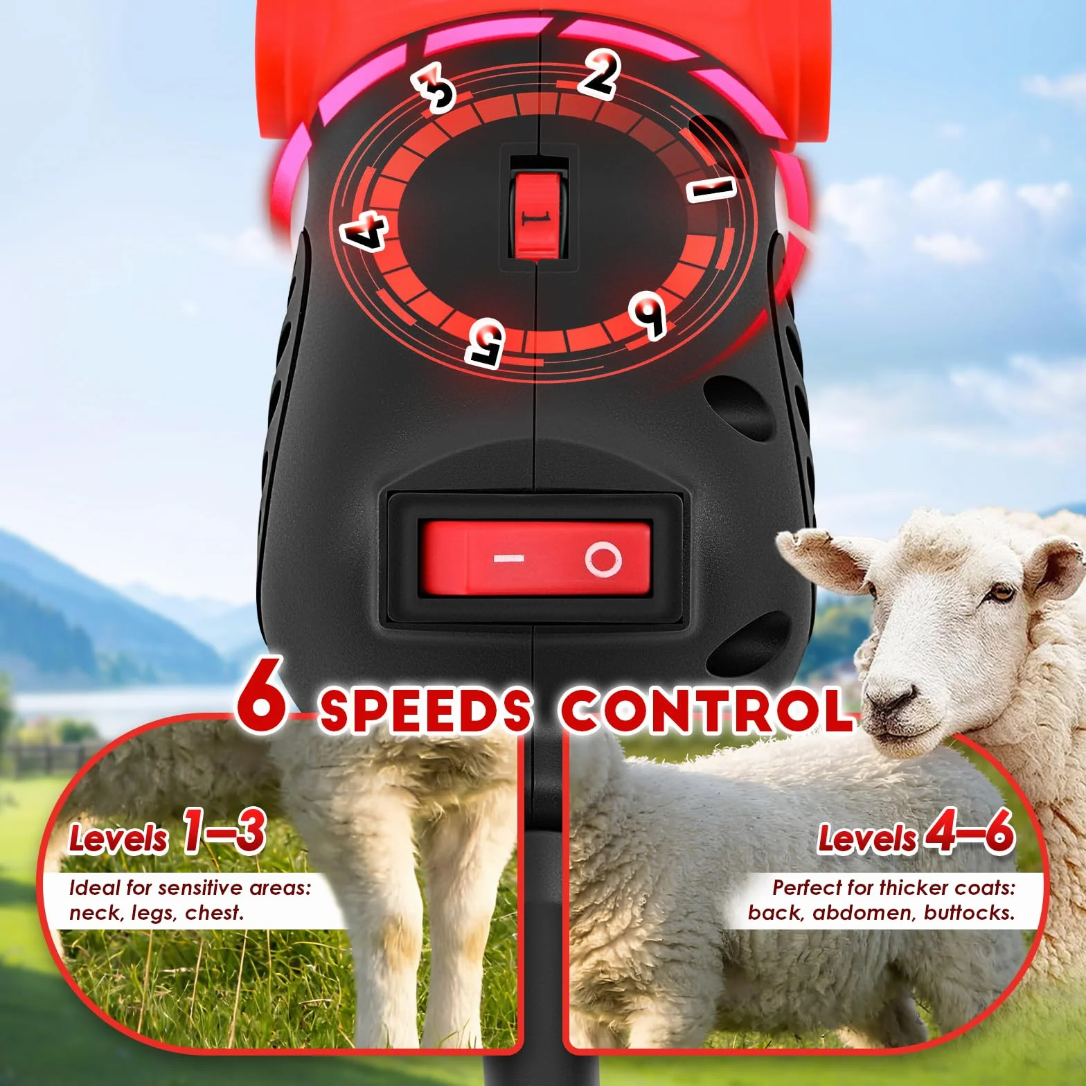 CGOLDENWALL 1000W Tosatrice per Pecore Elettrica Professionale, Motore Alte Prestazioni 3700RPM, Regolazione 6 Veli, Lama a 13 Denti per Pecore, Capre, Alpaca & Bestiame con Pelliccia Spessa (Rosso)