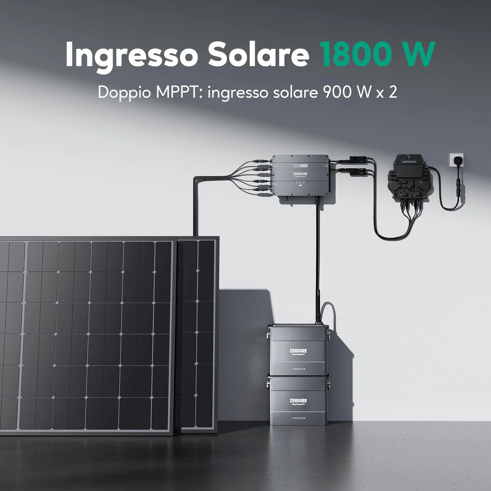 Zendure SolarFlow, stazione elettrica per balcone, HUB 2000 con ingresso solare 1800 W, AB2000X con capacità 1920Wh, capacità espandibile 7680Wh, uscita 1200 W, installazione facile, IP65, 0 dB, APP