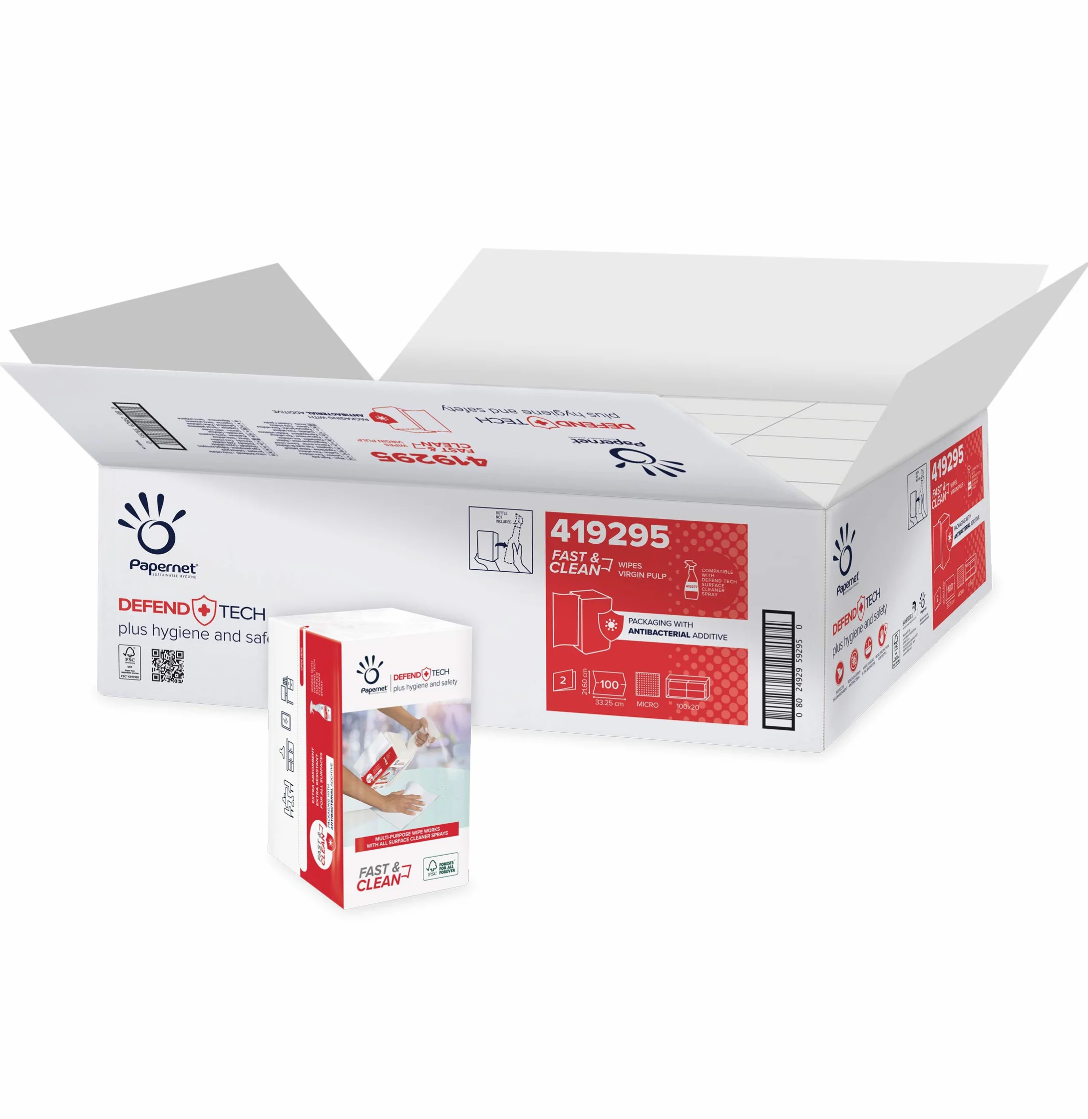Papernet Defend Tech - Panni in carta multiuso con Tecnologia Defend Tech 419295, 2 Veli, 100 Servizi per Clip, Dimensioni 32,25 x 21,6 cm