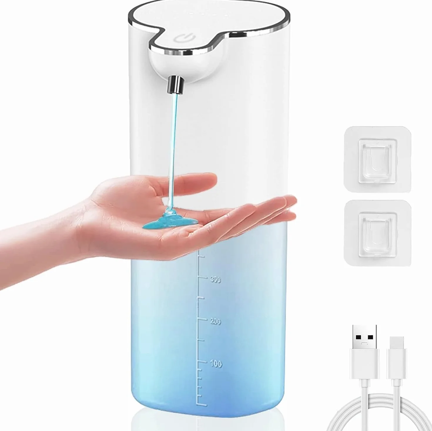 Sapone Liquido Automatico Senza Contatto Ricaricabile 400 ML con Supporto da Parete, 4 Volumi Schiuma Regolabile, Elettrico IPX5 Sensore Movimento Infrarosso, Pulizia Automatica