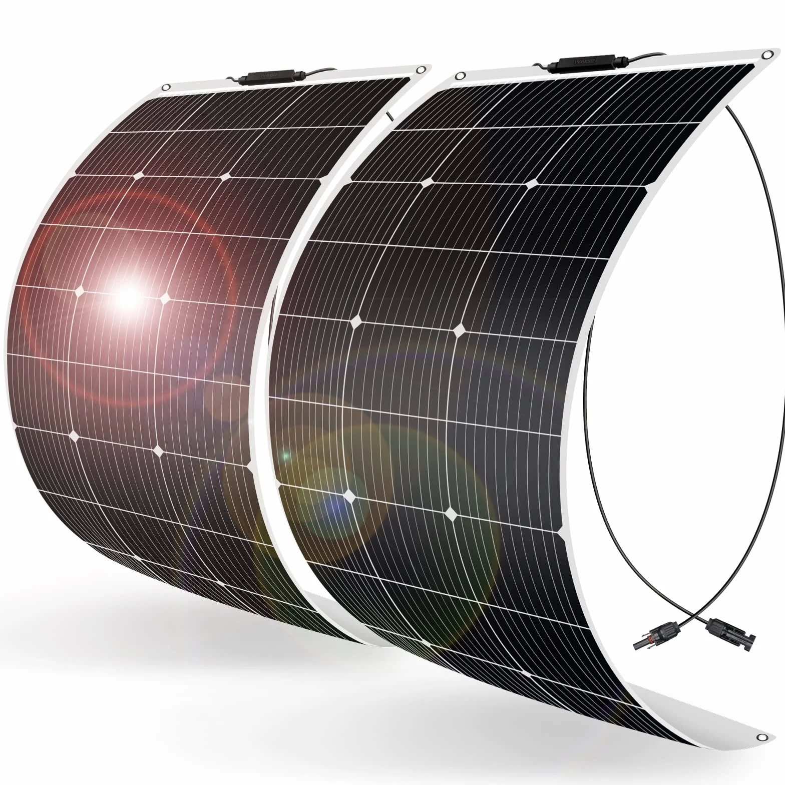 DOKIO 2PC Pannello Solare Flessibile 100W 18V (200W) Monocristallino Fotovoltaico ETFE per Batteria 12V (Camper, Roulotte, Barche, Off-Grid)