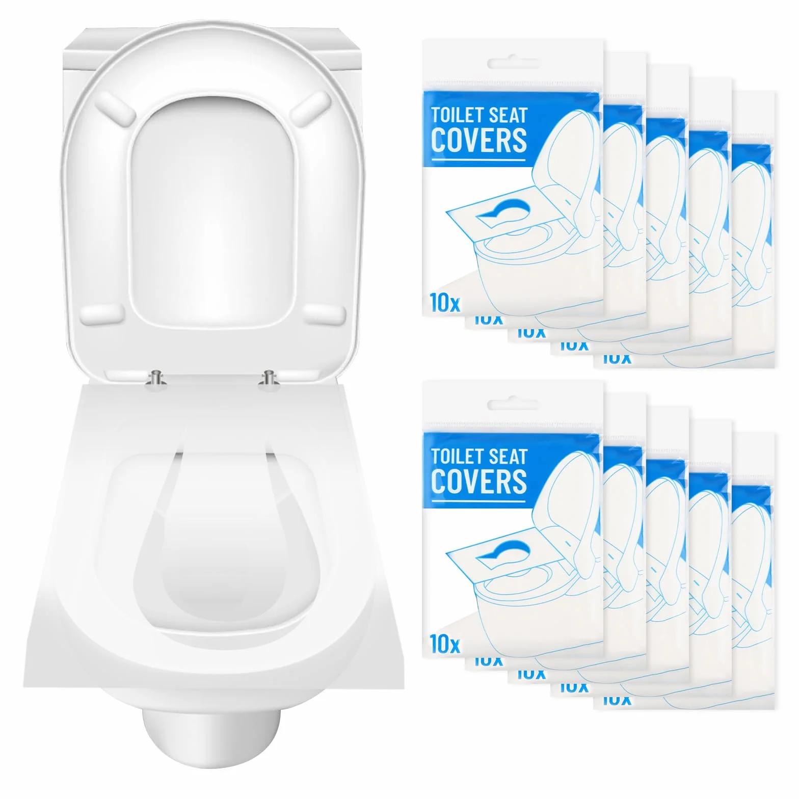 Copriwater USA e Getta Igienici Monouso 100 Pezzi, Copri Water WC Biodegradabili da Viaggio Antibatterico