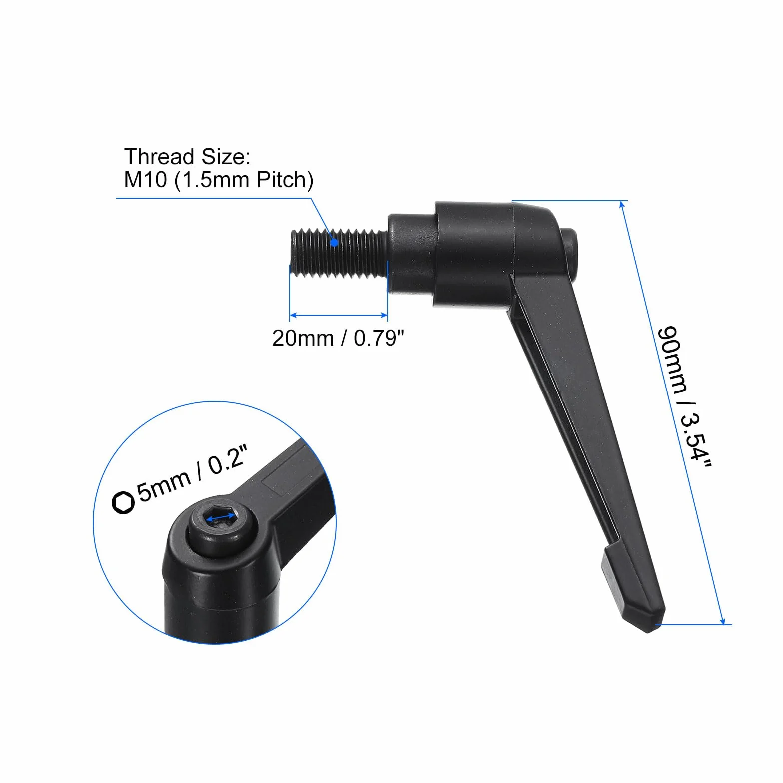 QUARKZMAN Manopole per Leva di Serraggio M10 x 20 mm Acciaio al Carbonio Nero