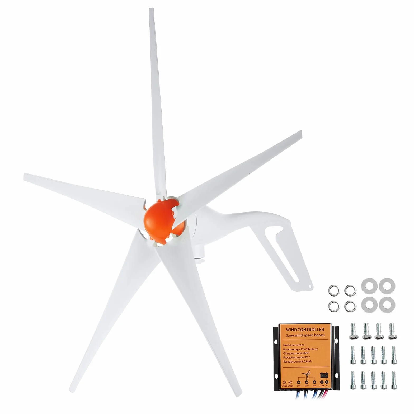 VEVOR Generatore Eolico 500 W, Direzione Regolabile Velocità del Vento Iniziale 2,5 m/s Adatto per Casa Fattoria Camper Barche, Kit Turbina Eolica 12 V Generatore Eolico 5 Pale con Controllo