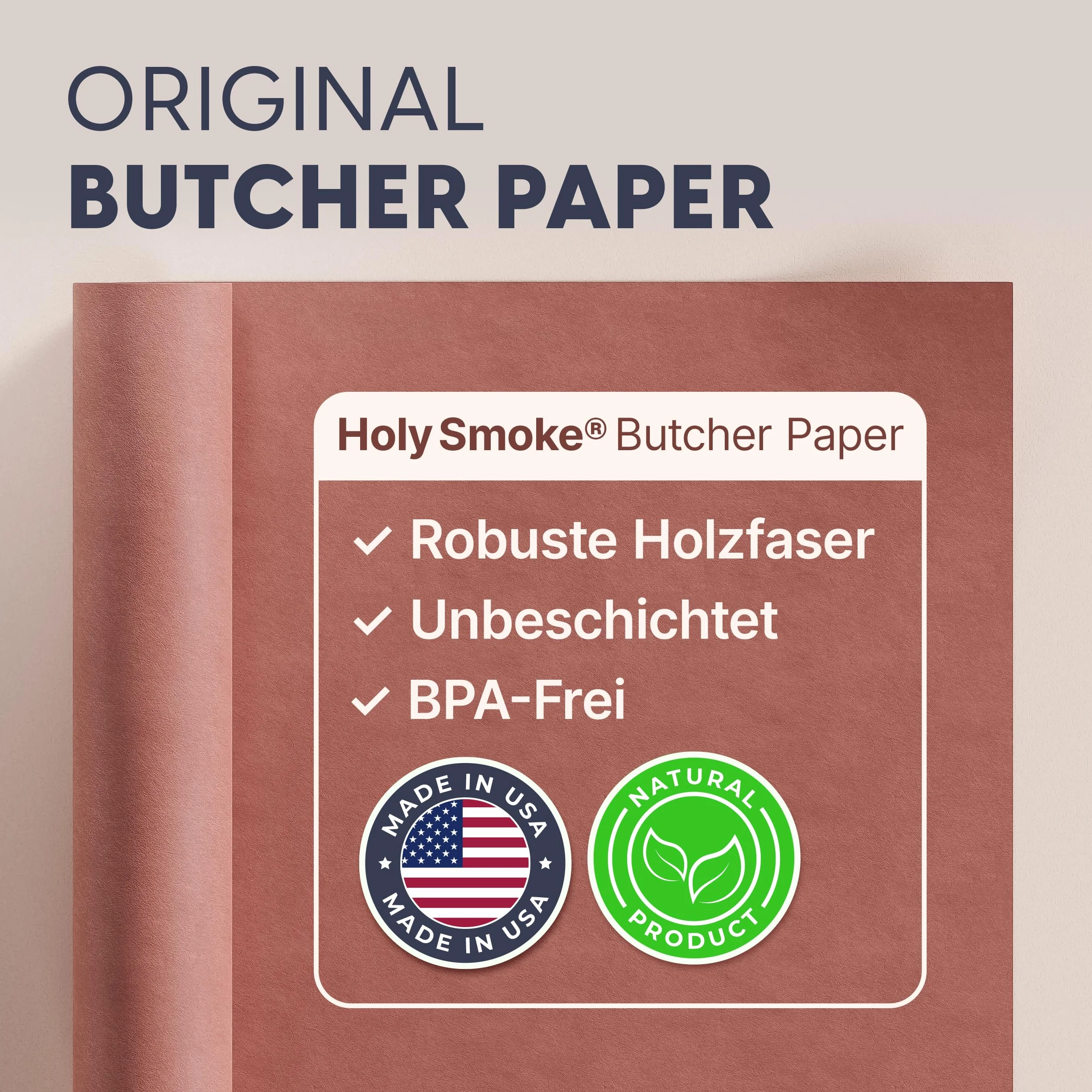HOLY SMOKE® USA Butcher Paper 44 cm x 28 m, rotolo di carta da macellaio per grigliare carne succosa grazie a Low & Slow BBQ – Made in USA