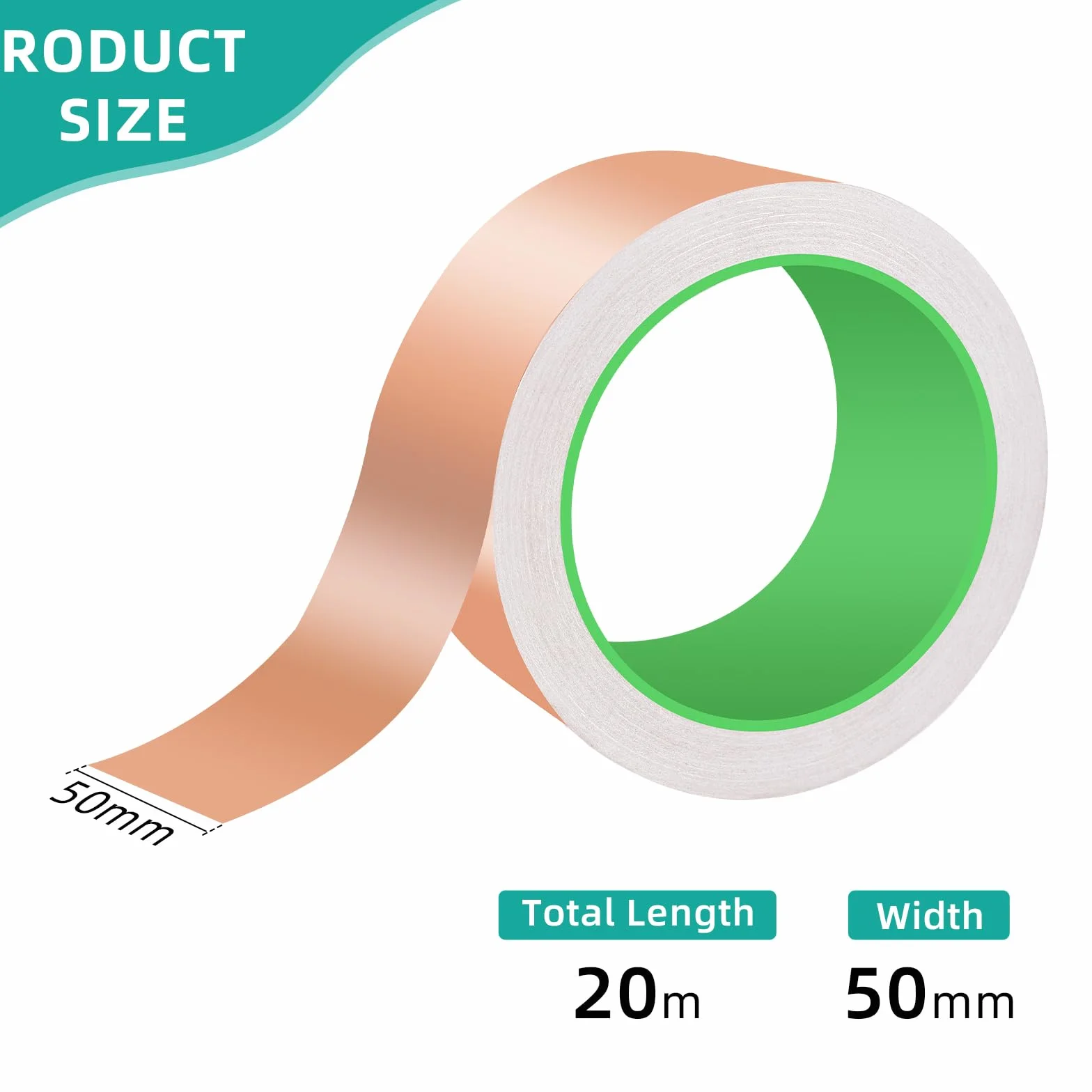 1 Rotolo di Nastro Adesivo in Rame 50mm x 20m Autoadesivo,Nastro di Rame Conduttivo, Protezione contro le lumache,Nastro di Rame per Schermatura,Protezione contro le lumache, Rame per chitarra