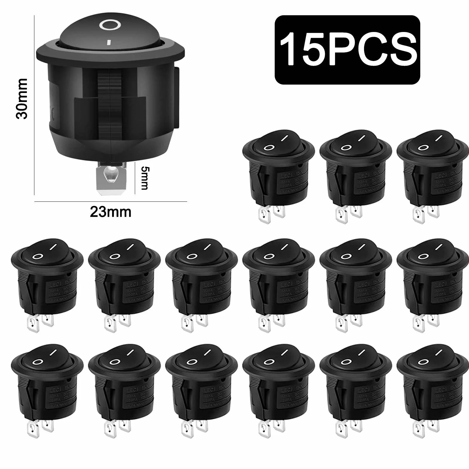 Interruttore da Pannello SPST ON/OFF 2 Pin 2 Posizioni,15PCS 12V-DC-20A Interruttore a Bilanciere Rotondo,Mini Interruttore a Levetta per Auto/ Camion/ Barca/ Elettrodomestici