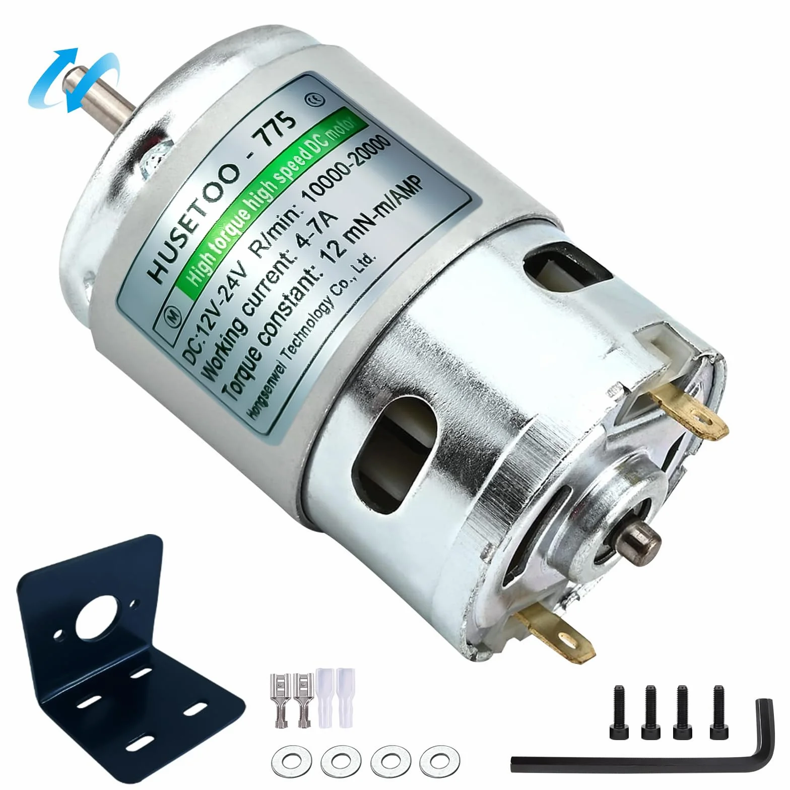 Motore DC 775 Motore DC 12 V Motore CC ad alta coppia Motore CC Max 20000 RPM Cuscinetti a sfera Dual Ball Ruote di potenza silenziosa Aggiornamento motore DC Motore (con staffa)
