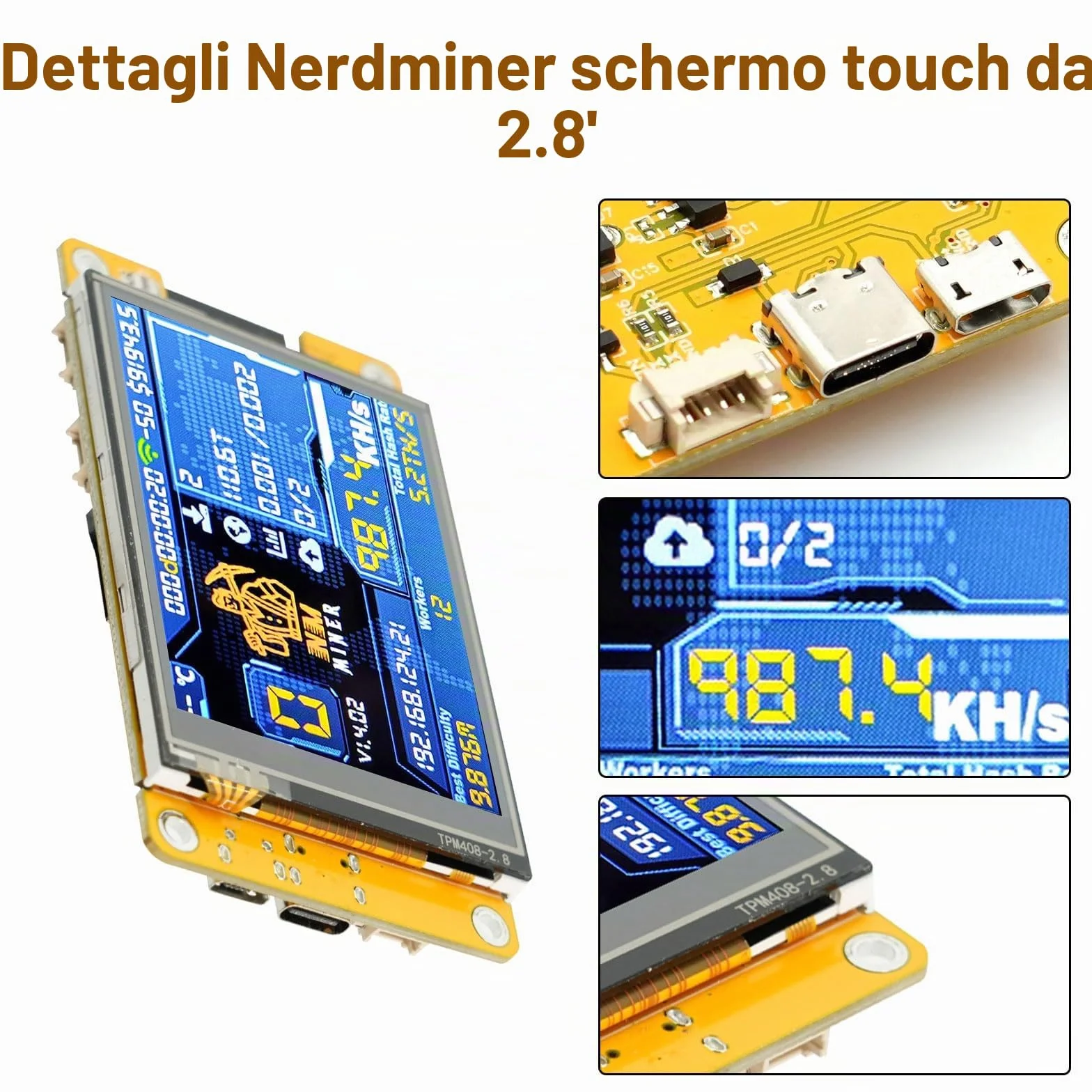 NerdMiner V2 Mining Bitcoin Binghe 1060KH/s NerdMiner V2 Bitcoin Miner con 2.8" TFT Display ESP32 WROOM Bitcoin Miner BTC Solo Lottery Miner Bitcoin Crypto Lottery Miner compatibile con Nerd Miner