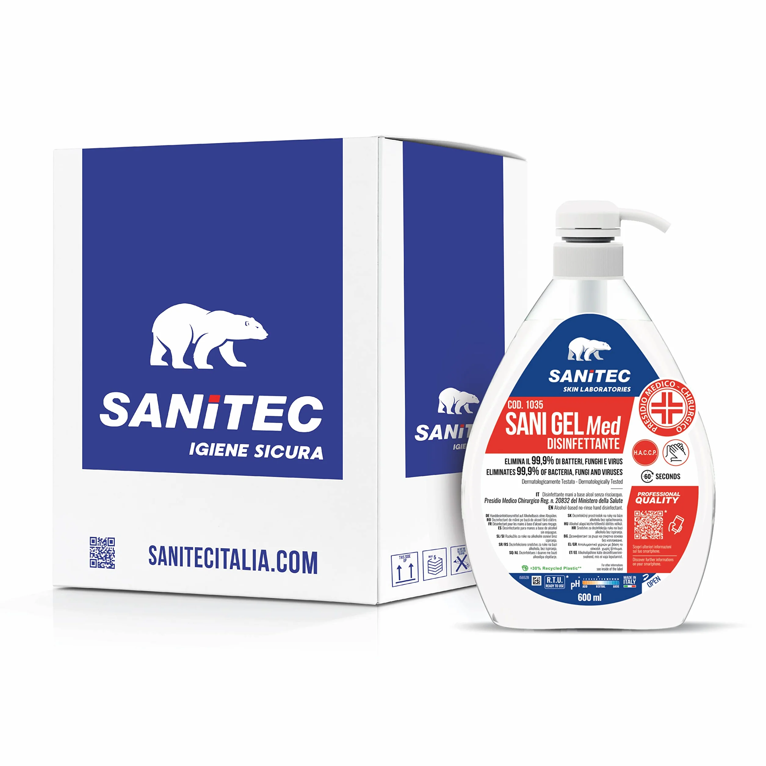Sanitec Sani Gel Med Disinfettante Mani a Base di Alcol senza Risciacquo 6x600 ml