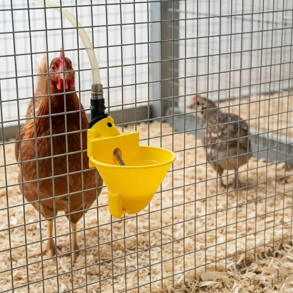 Abbeveratoio automatico per galline e perdici | Confezione da 5 | Collegamento a serbatoio d'acqua | Fissaggio in gabbia | Per pollame, polli, anatre