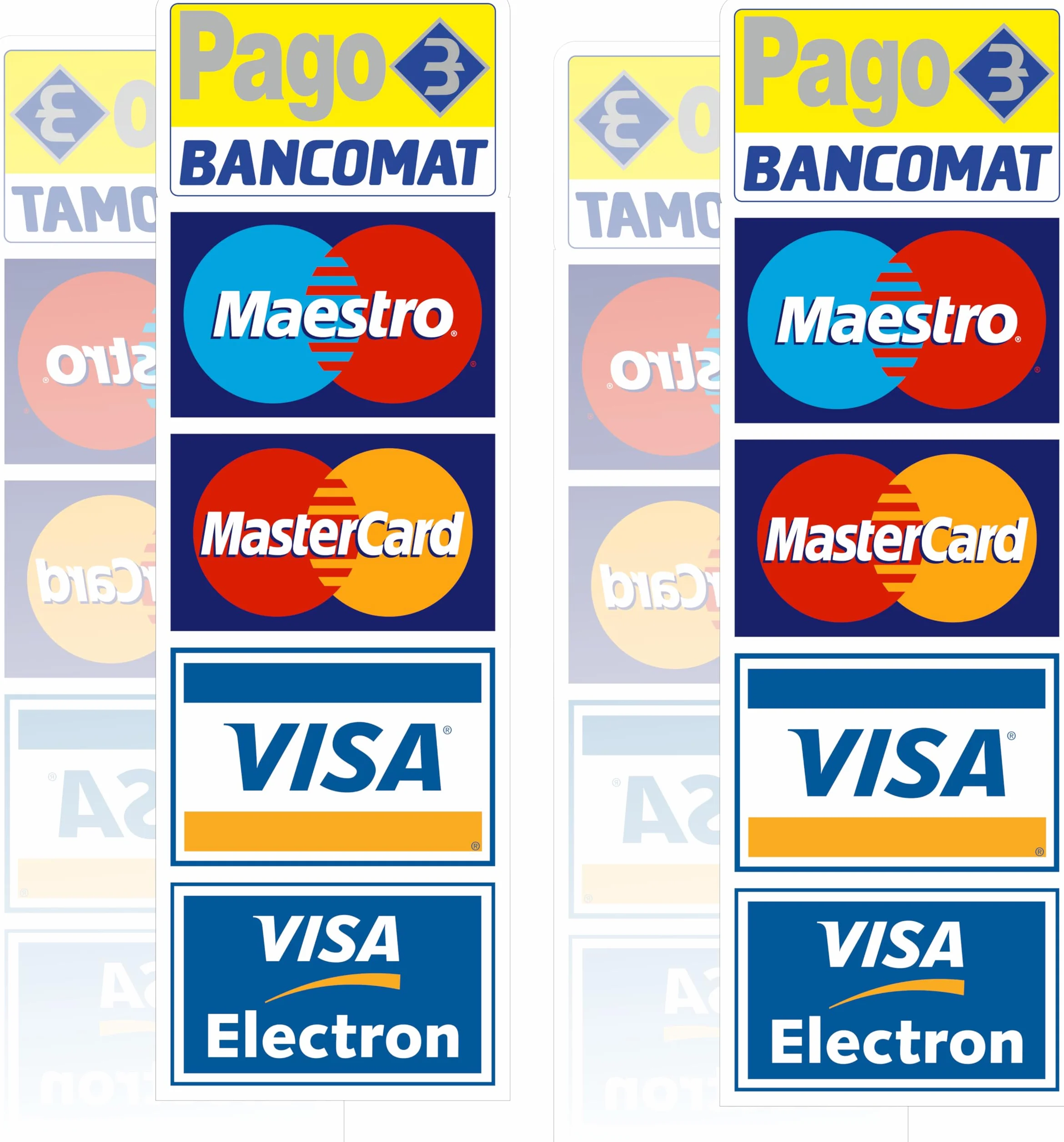KIT ADESIVO PAGO BANCOMAT pezzi 2 da applicazione interna 10X31CM NEGOZIO VETRINE VISA MASTERCARD MAESTO COD207