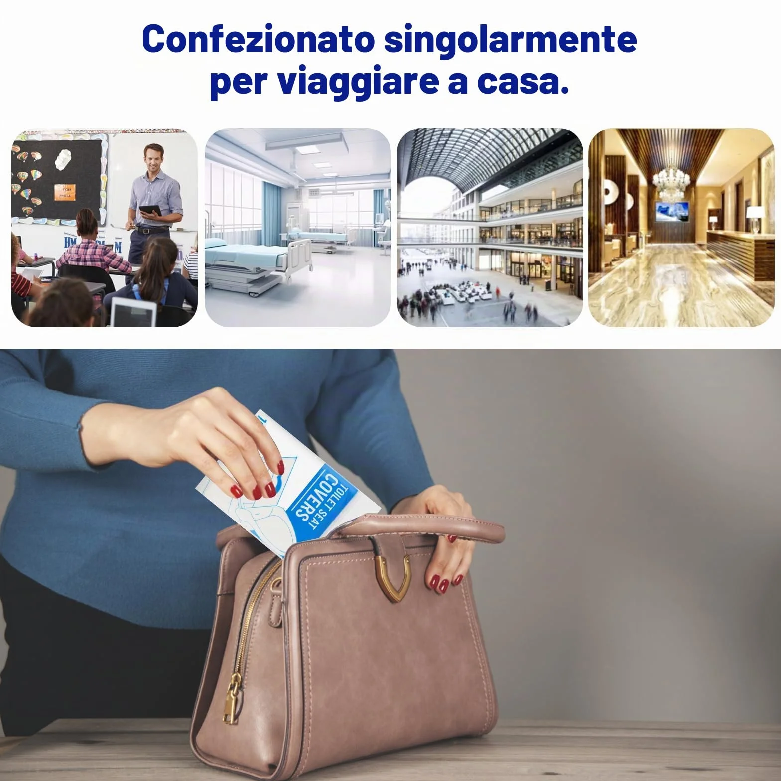 Copriwater USA e Getta Igienici Monouso 100 Pezzi, Copri Water WC Biodegradabili da Viaggio Antibatterico