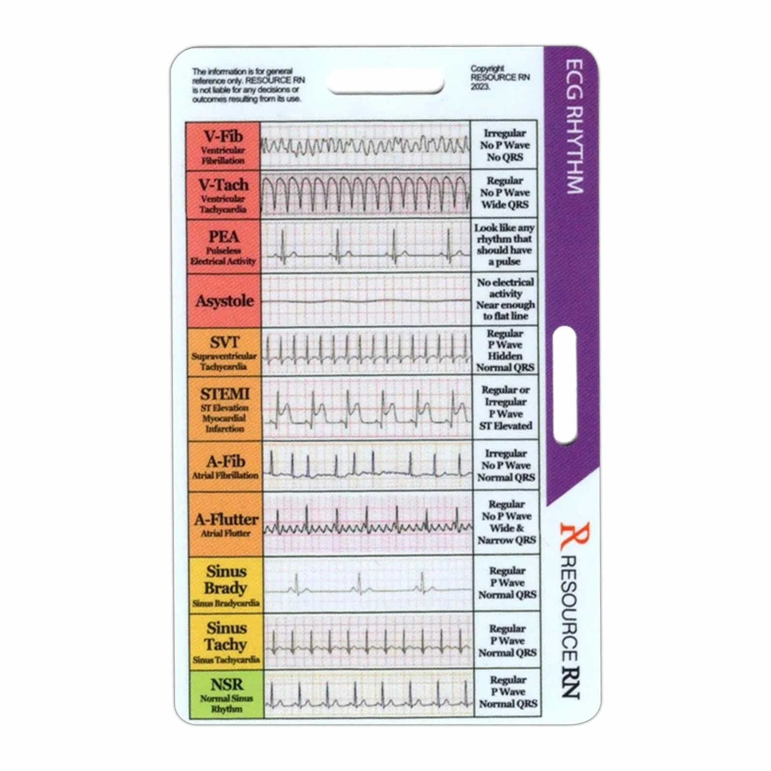 Scheda distintiva ECG – ECG a doppia faccia | Scheda tascabile ECG ECG | righello ECG | Scheda di interpretazione ECG | Pinza ritmica per professionisti sanitari, infermieri, studenti che studiano e