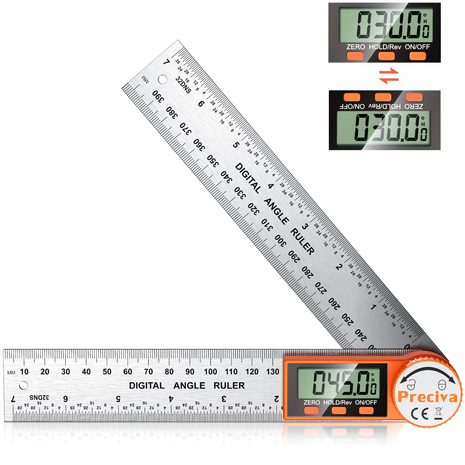 Preciva Misuratore di angolo digitale 400 mm Goniometro acciaio inossidabile display LCD