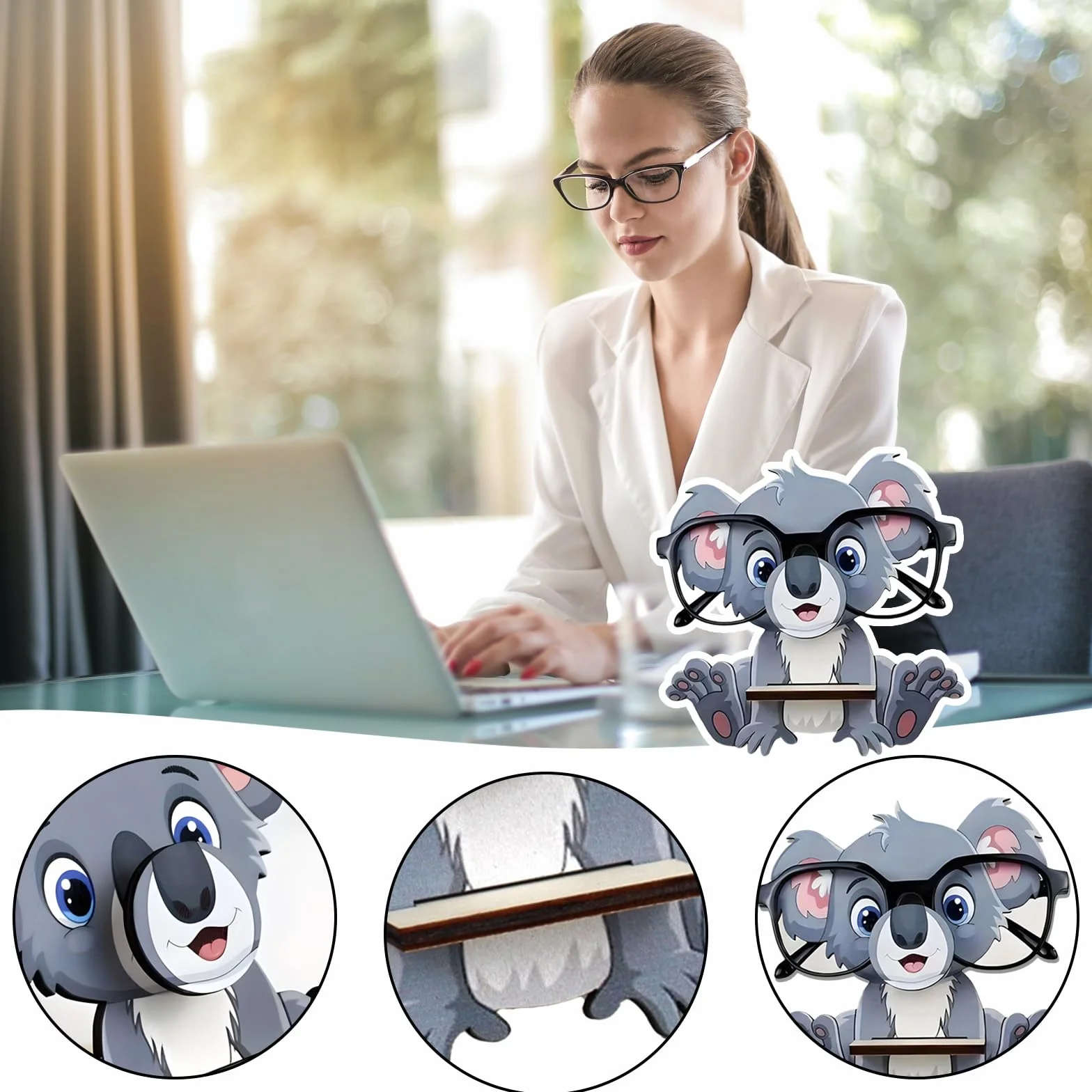 Porta Occhiali Legno Animali, Porta Occhiali da Tavolo, Supporto per Occhialis da Vista e Sole in Legno Espositore con Forma Koala per Casa Ufficio e Scrivania