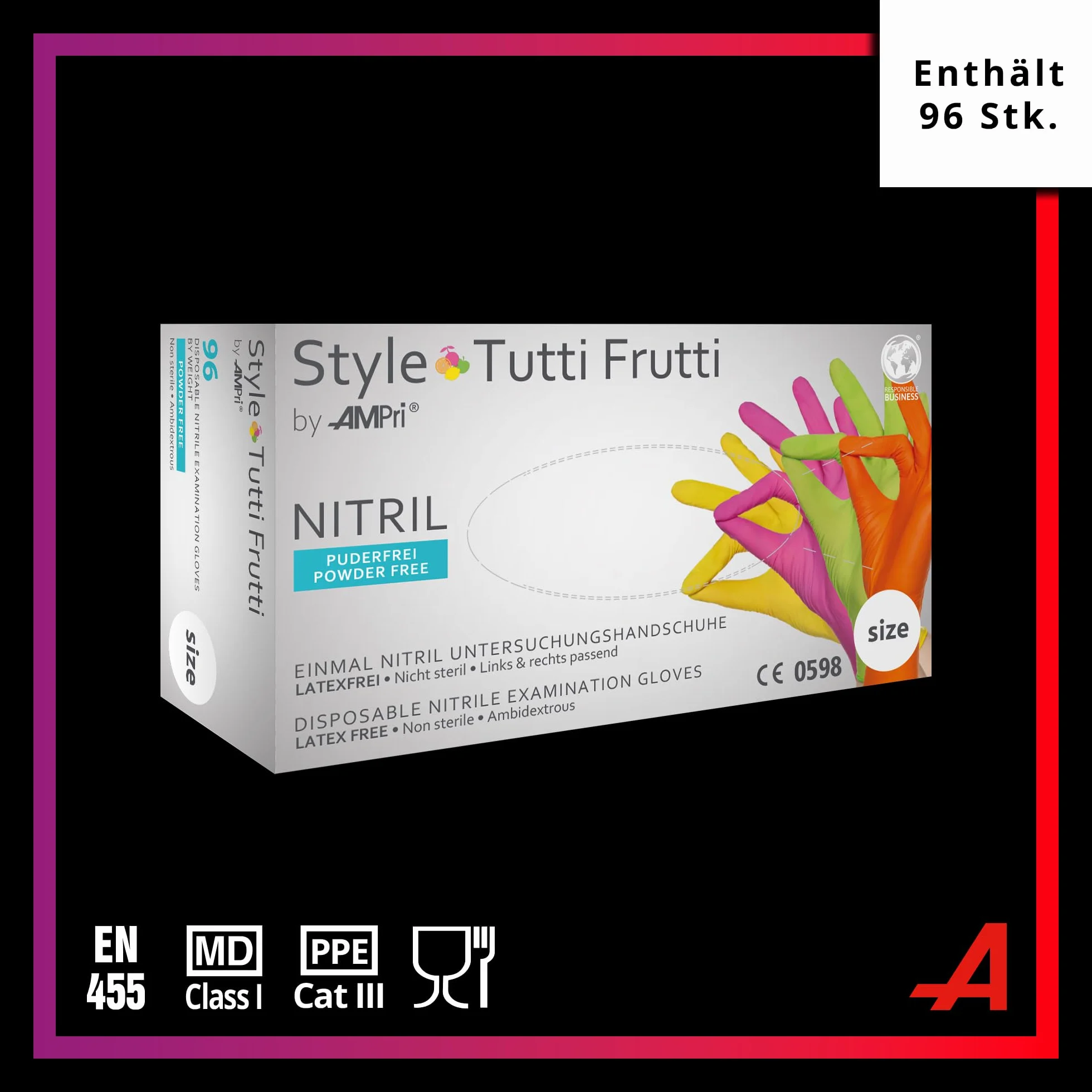 Guanti in nitrile monouso colori mix 96 pezzi scatola dispenser