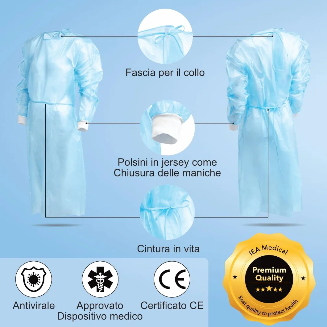 Camice Protettivo Monouso XL 10 Pezzi IEA Medical Antivirale Privo di Lattice